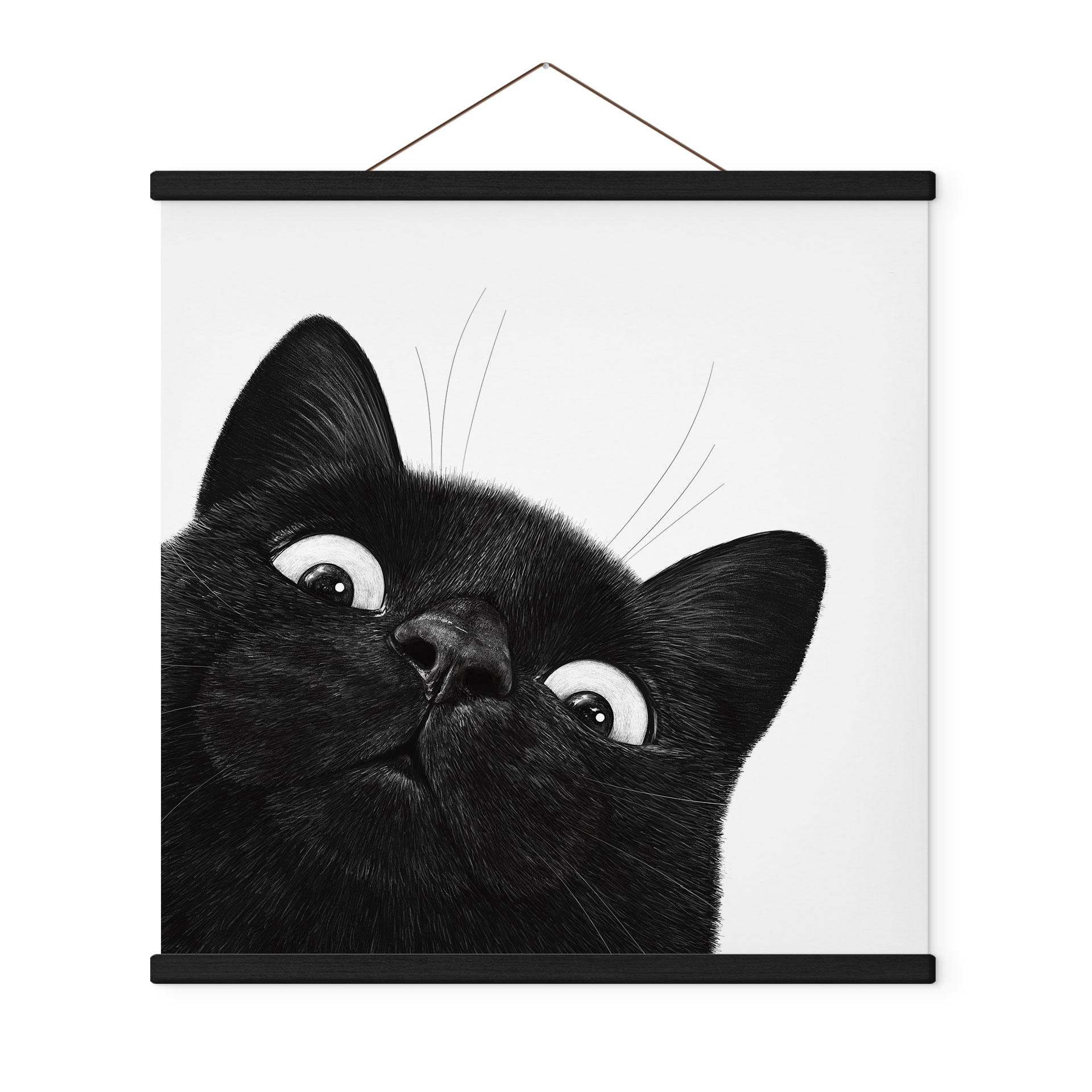 Textil poster Rolig svart katt - Korenkova - Kvadratisk