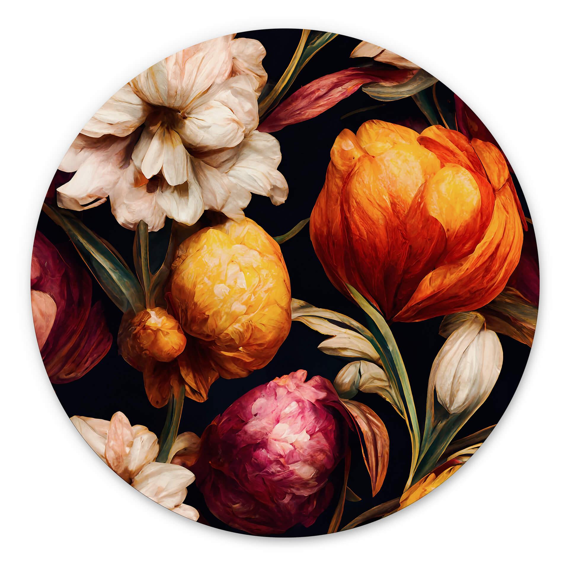 Vægcirkel Blomsterbægre i okker og rosa - Treechild – print på aluminium (Alu-Dibond)