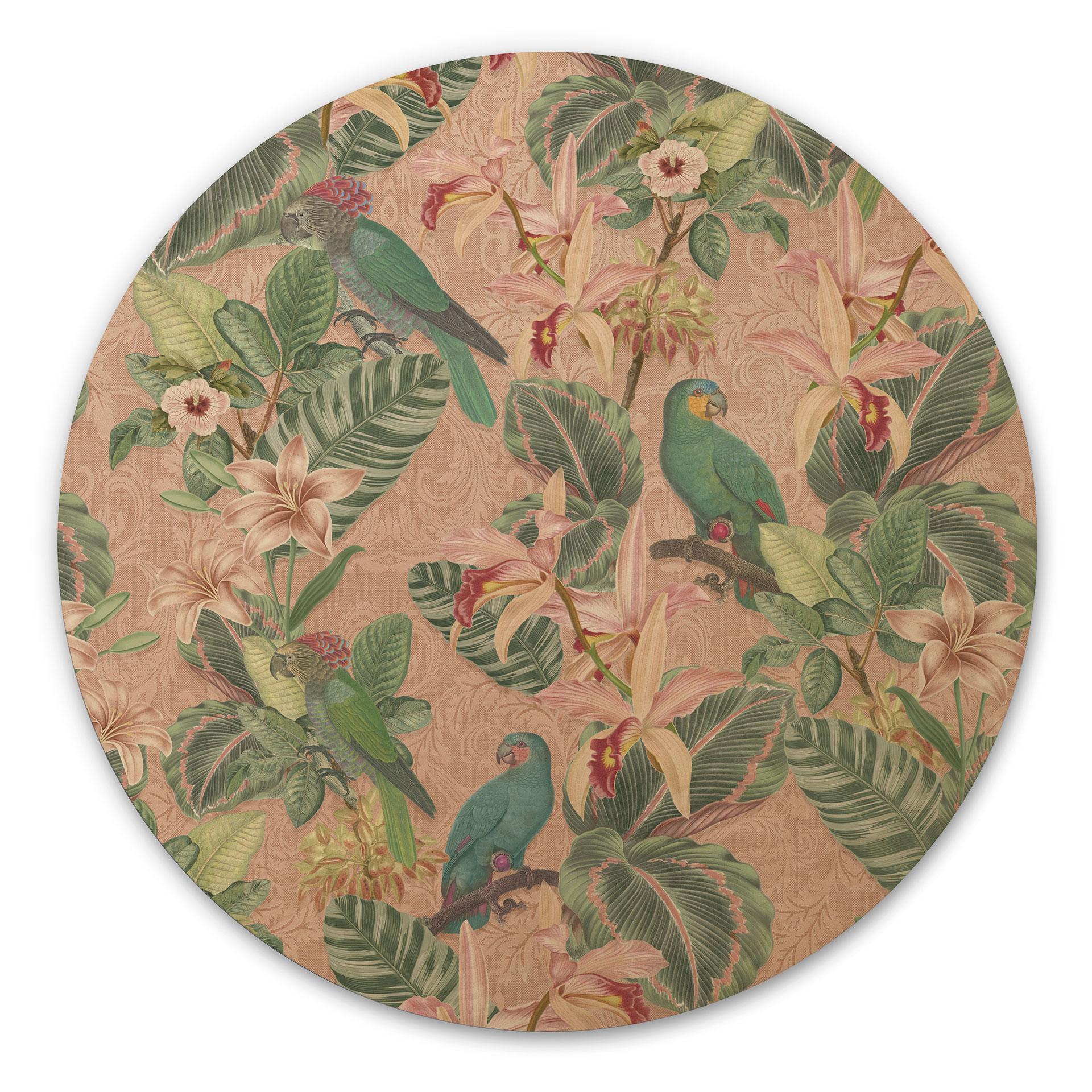 Billede af træ jungle med papegøjer pink - Bloomery Decor - Round