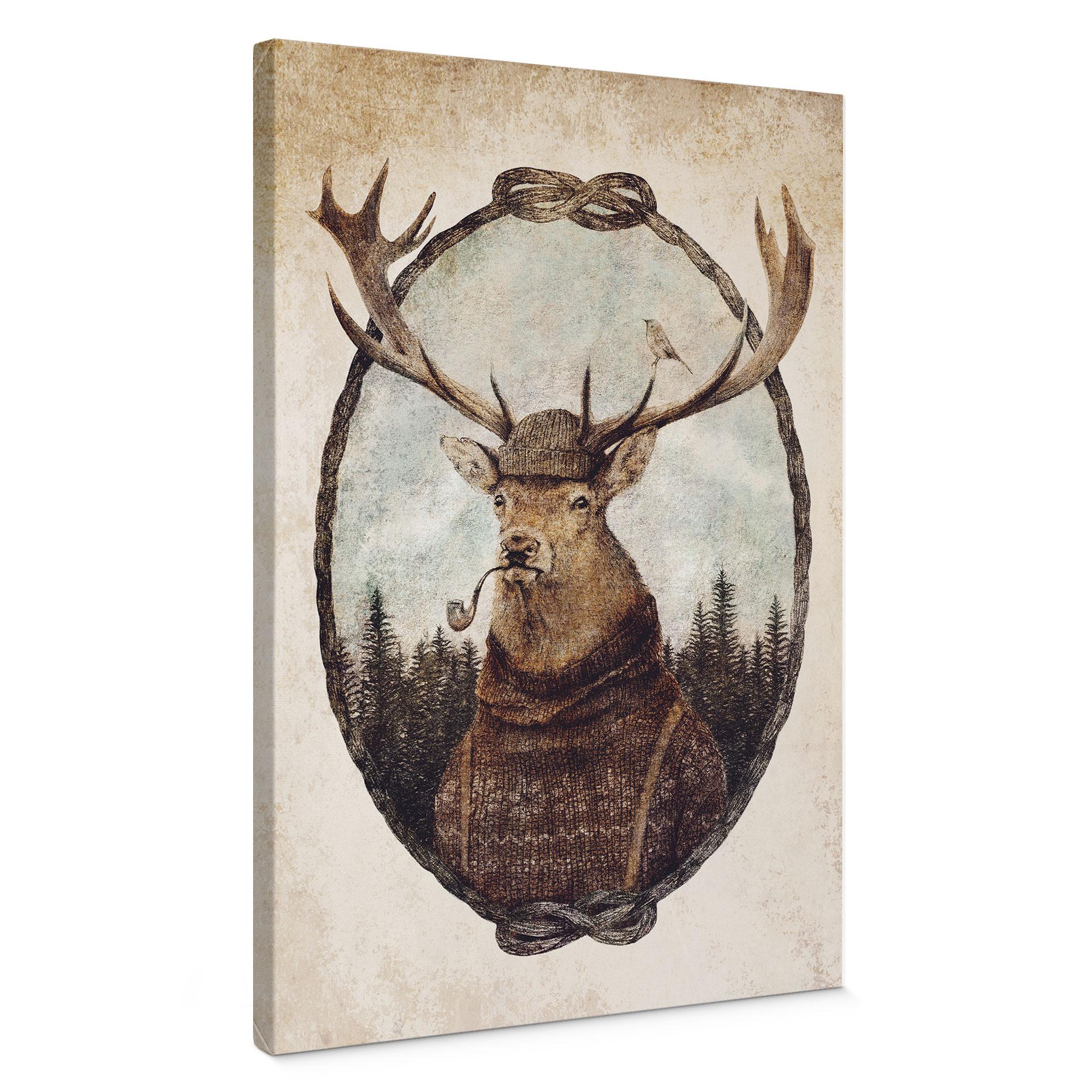 Vintage hjort med pibe Canvasbillede - Koubou