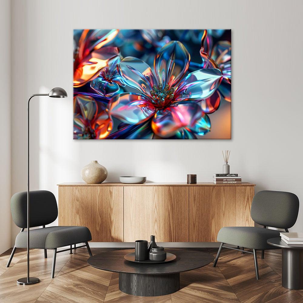 Canvasbillede, 3D-blomsterbuket af glas