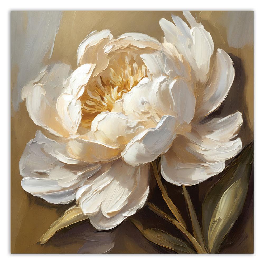 Canvasbillede, pæon creme håndmalet