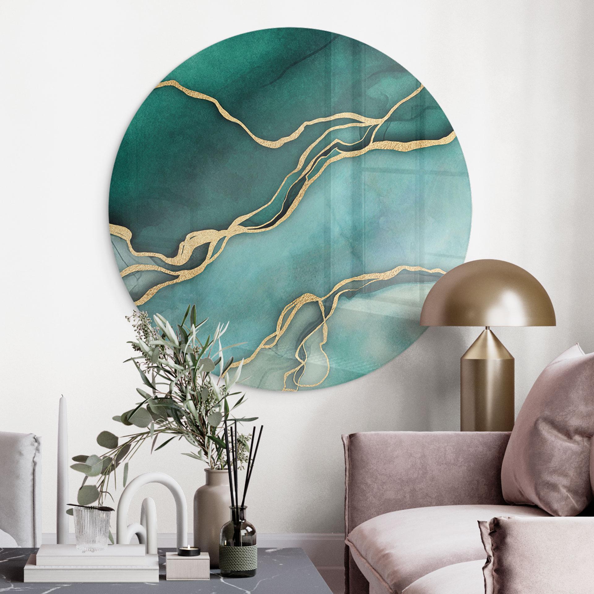 Glasbillede - Marmor i guld-grønt - Haase