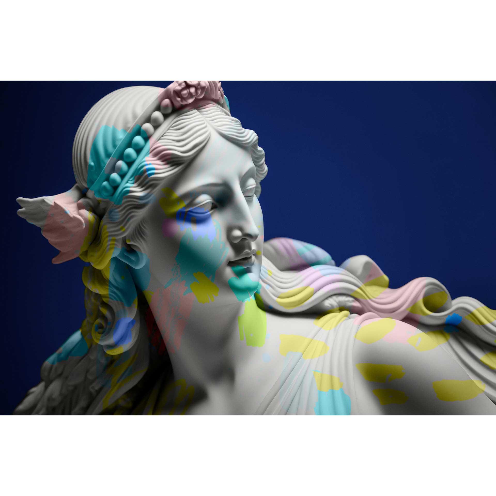 Barok statuurbehang met kleurspatten - klassieke kunst op een moderne manier geïnterpreteerd
