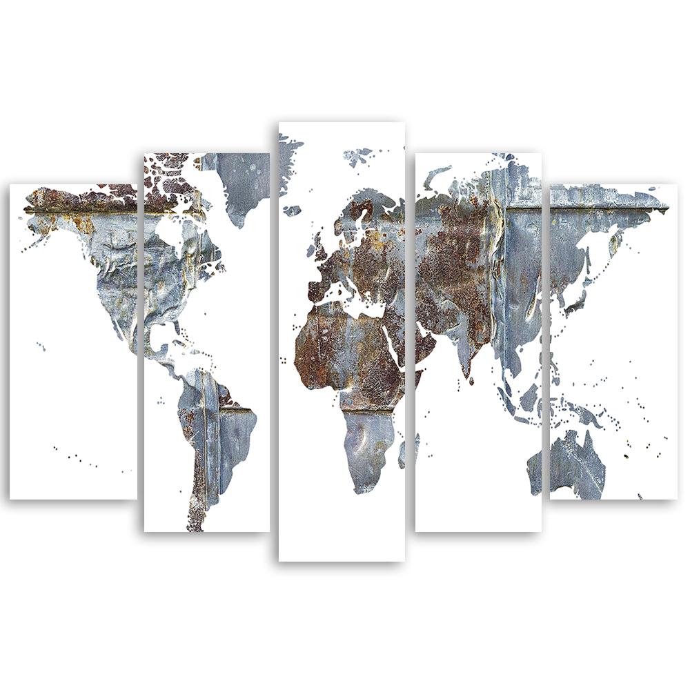 5 stuk canvas print, wereldkaart abstract