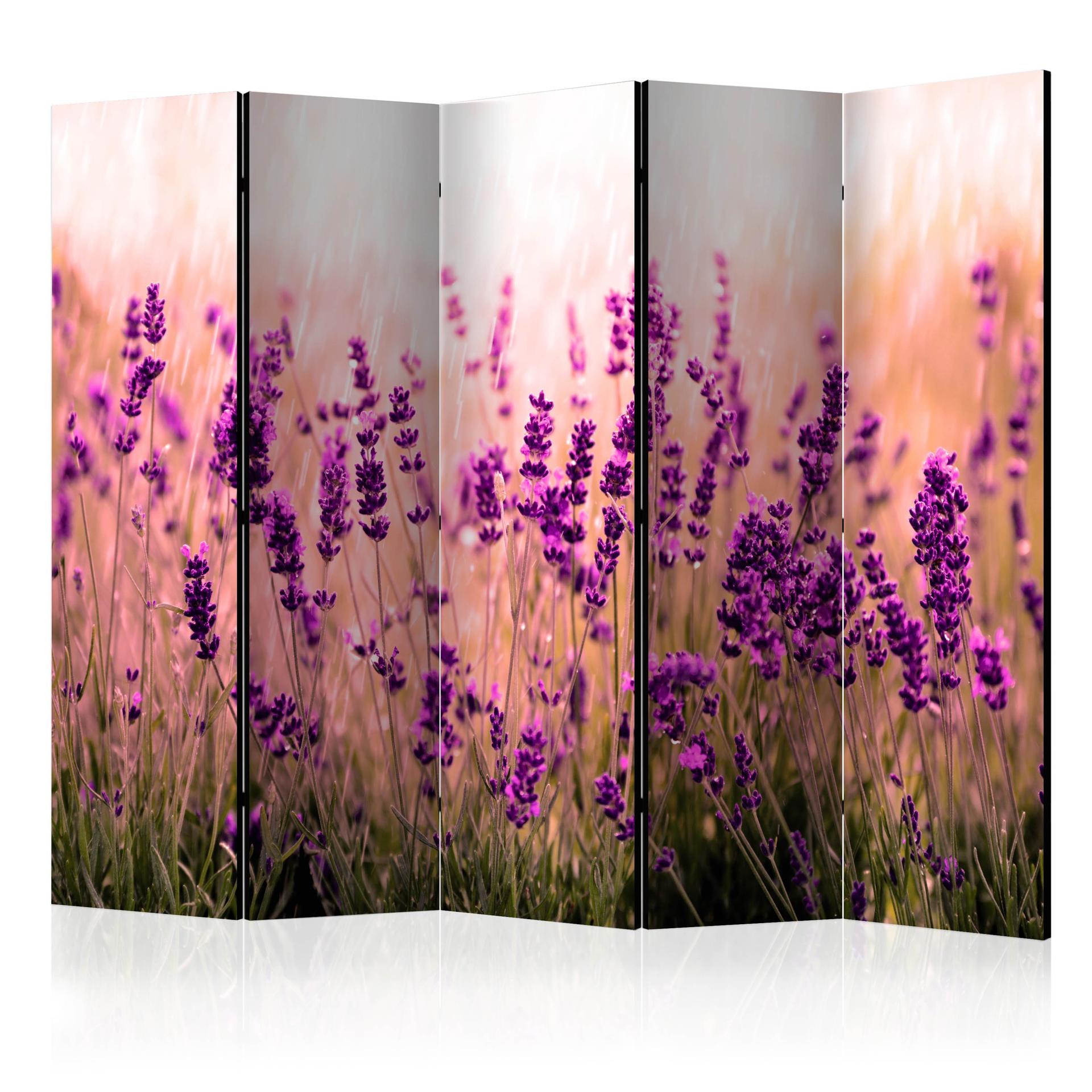 Schermo divisorio - Lavanda sotto la pioggia, 3 pezzi
