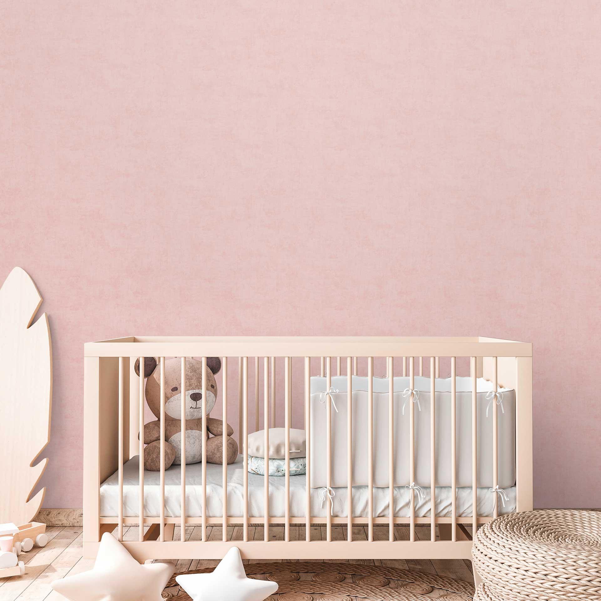 Ensfarvet tapet til pigeværelse pink - monokromt tapet til børneværelse