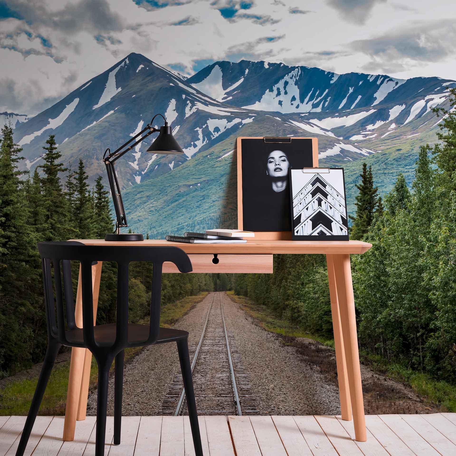 MountainRoad landskabstapet i blågrøn - non-woven tapet Designwalls 2 - 2,55 x 3,5 m