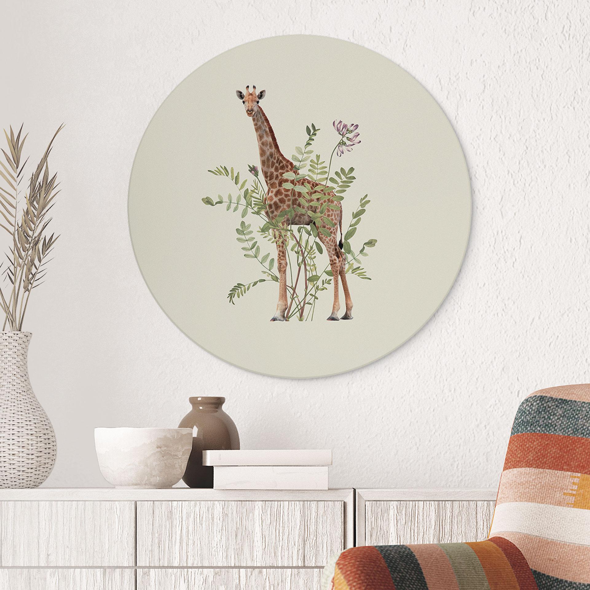 Wandbild Florale Giraffe - Frida Floral Studio - Alu-Dibond - Rund