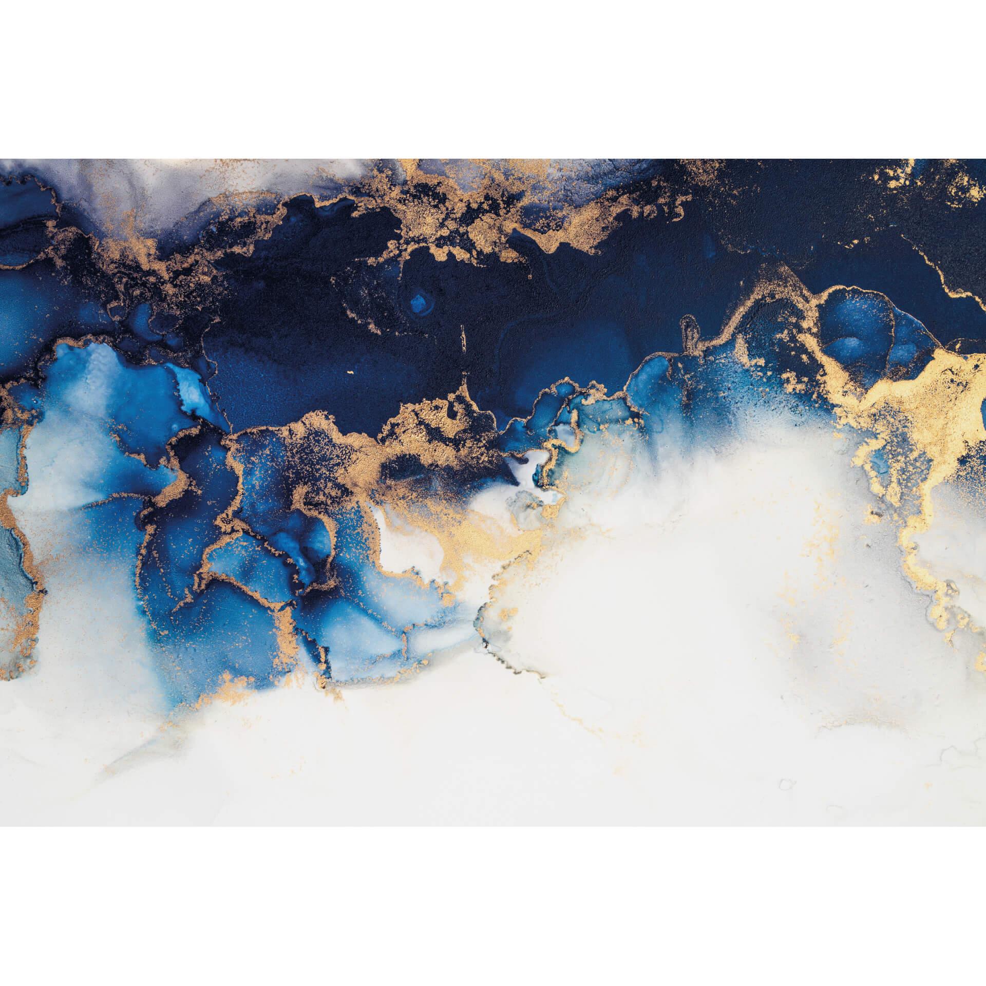 Fotobehang Abstract Marmer Blauw en Goud