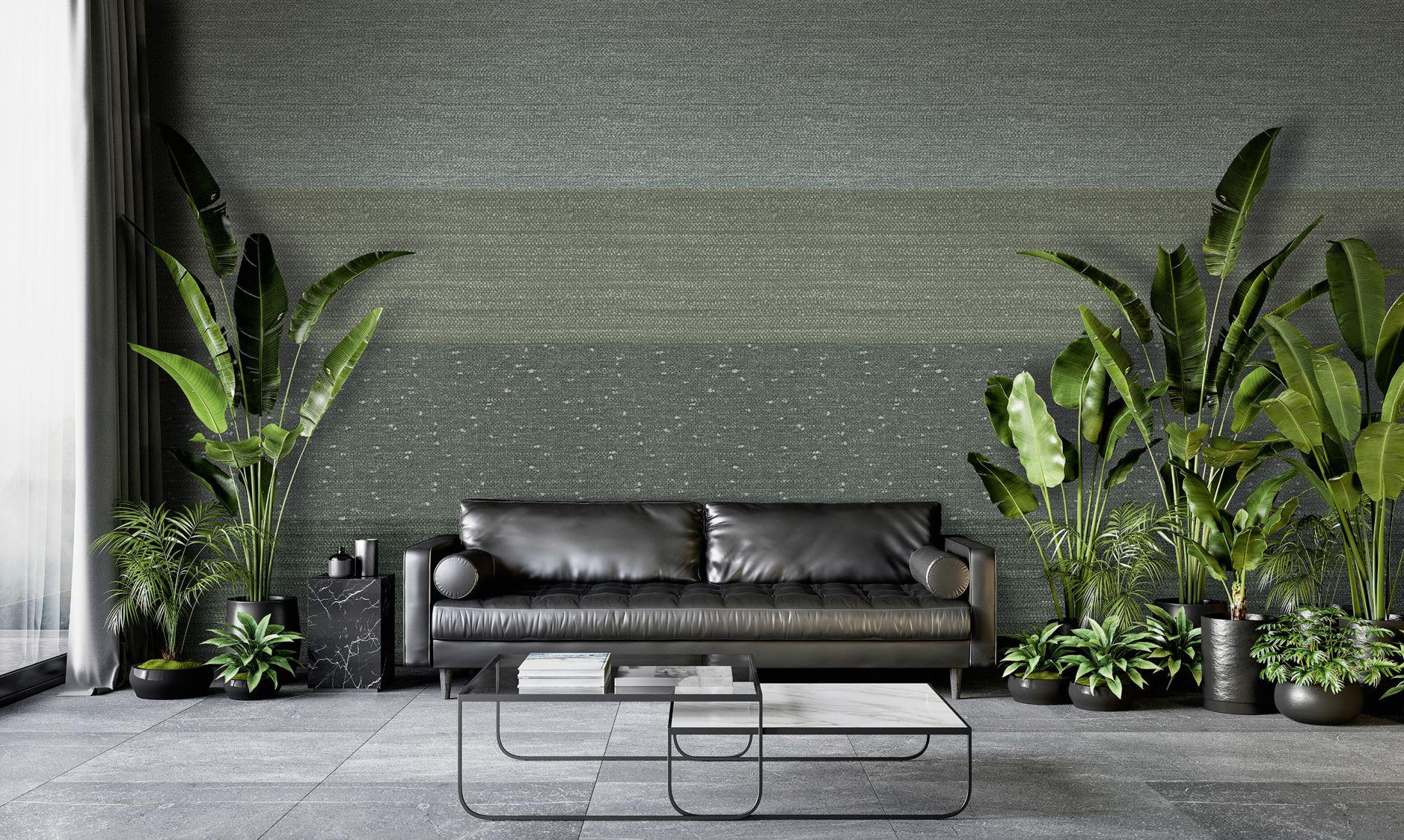 Fotomural motivo papel pintado textil aspecto rayas en verde gris con textura fina 2,7 x 1,59 m