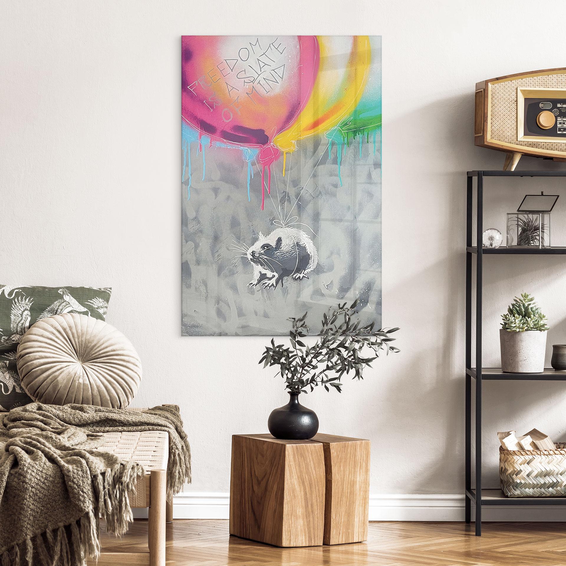 Acrylglasbild Streetart Ratte Freedom Ballons - Habib