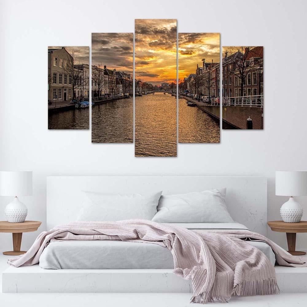 5 stykke lærredstryk City River Sunset