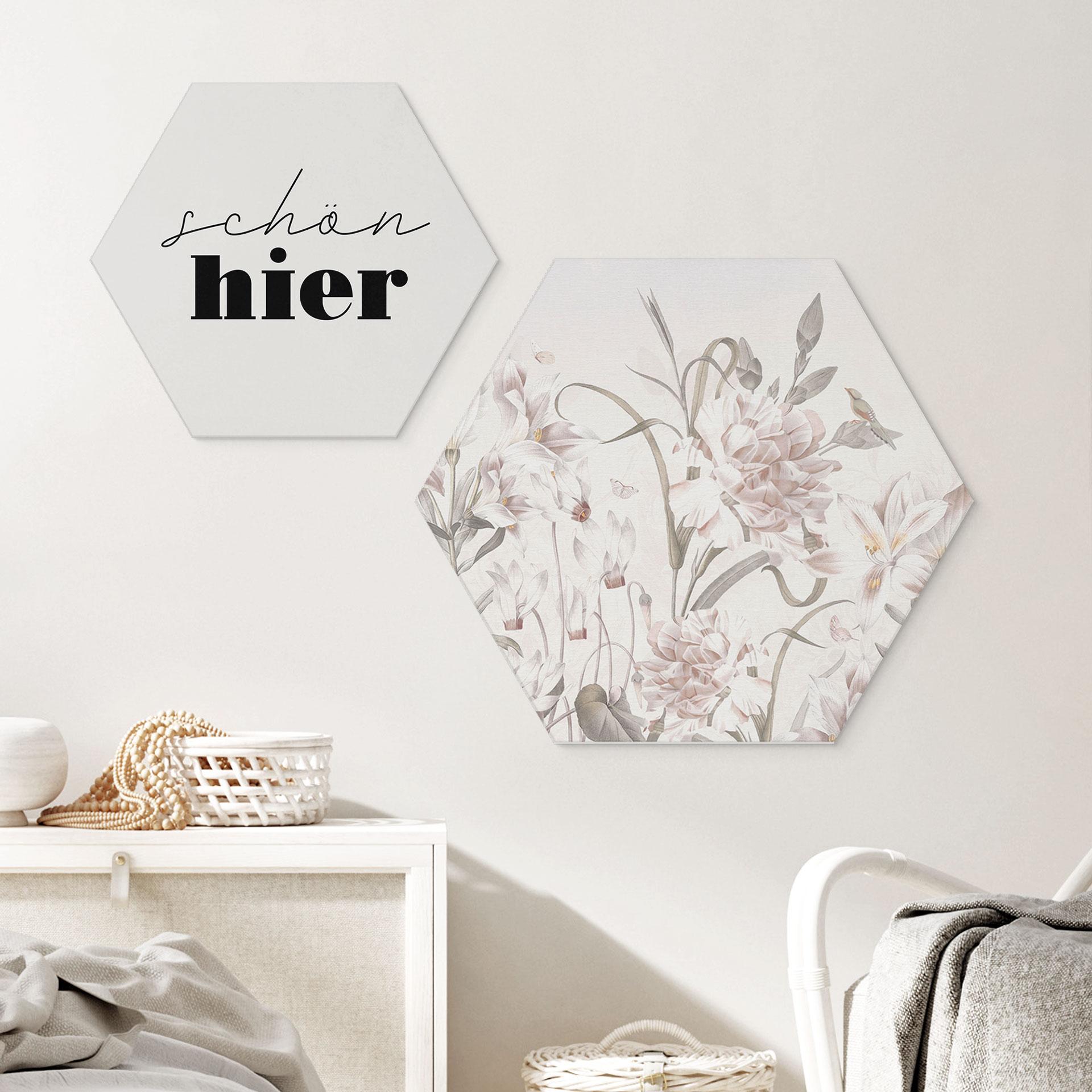 Sekskantet Billede af blomstereng i lyserød - Bloomery Decor - Alu-Dibond