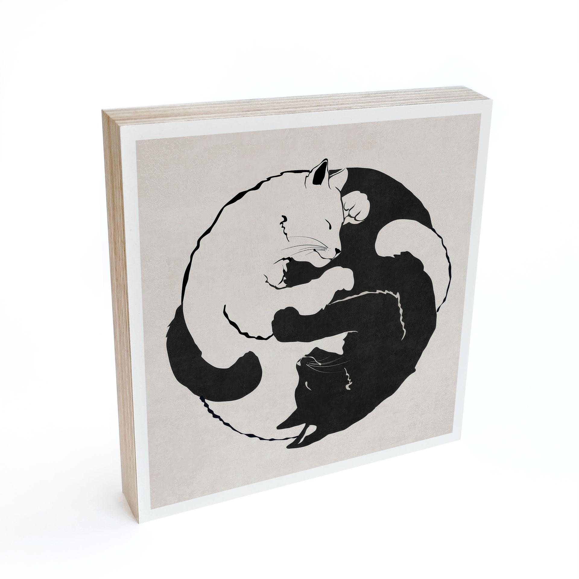 Træ dekoration blok Katte Ying & Yang - Tunaboylu
