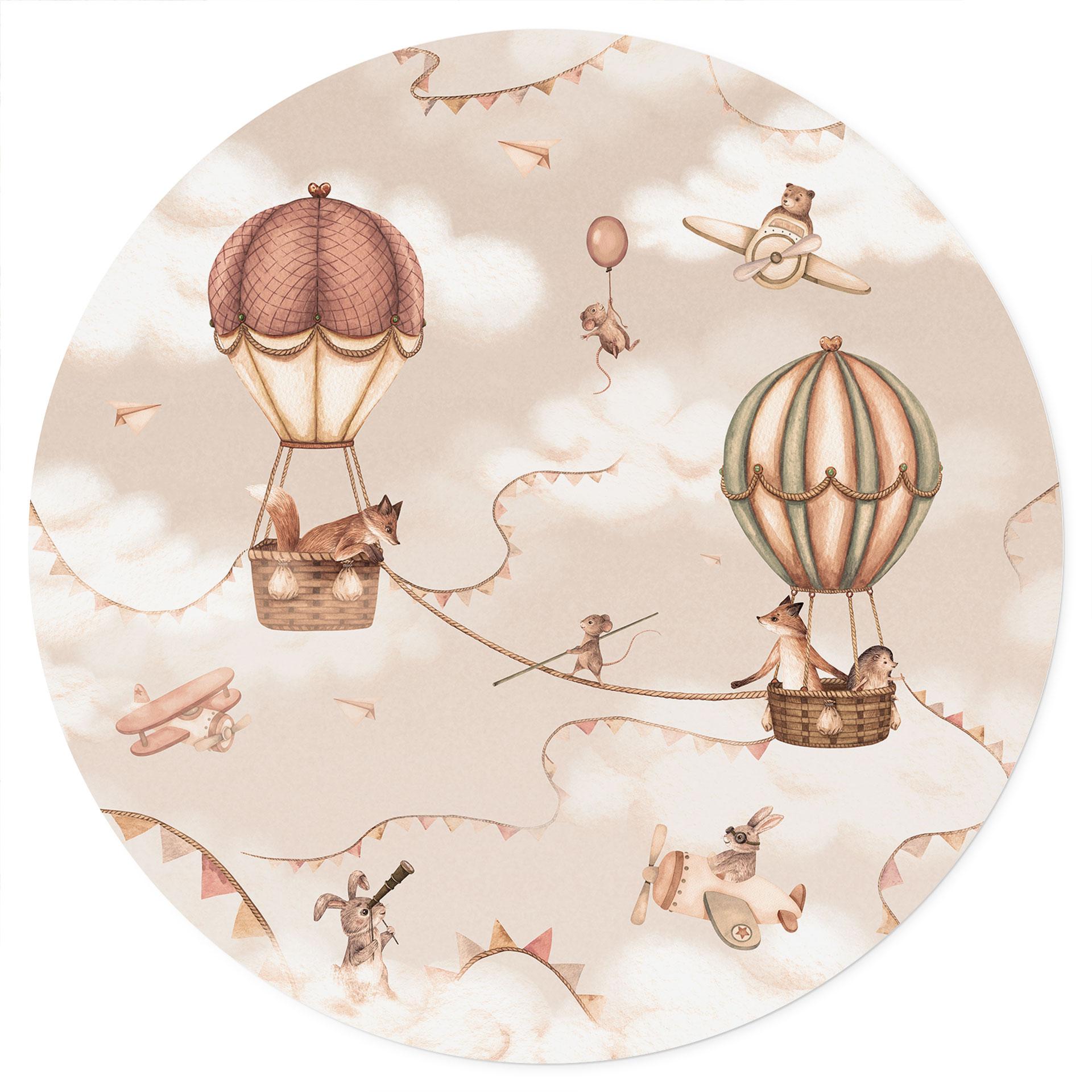 Wandtattoo Tierisches Abenteuer mit Heißluftballon - Oliver Robins - Rund