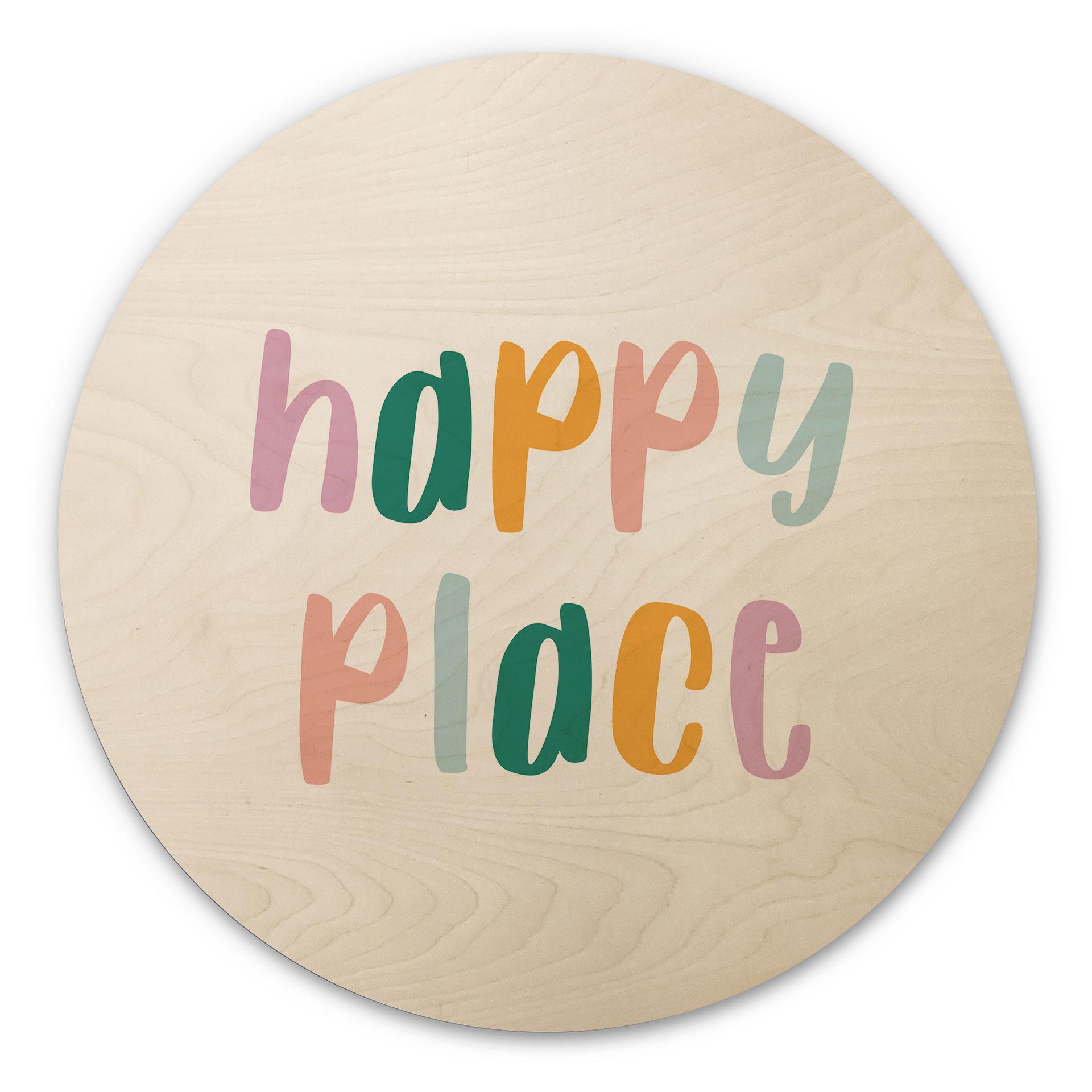 Billede af træ Happy place - Rund