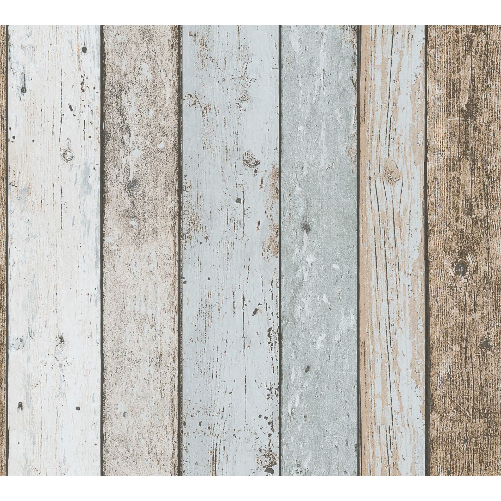 A.S. Création ikke-vævet tapet il Decoro tapet - Maritimt Vintage træoptik, Beige, Blå, Brun