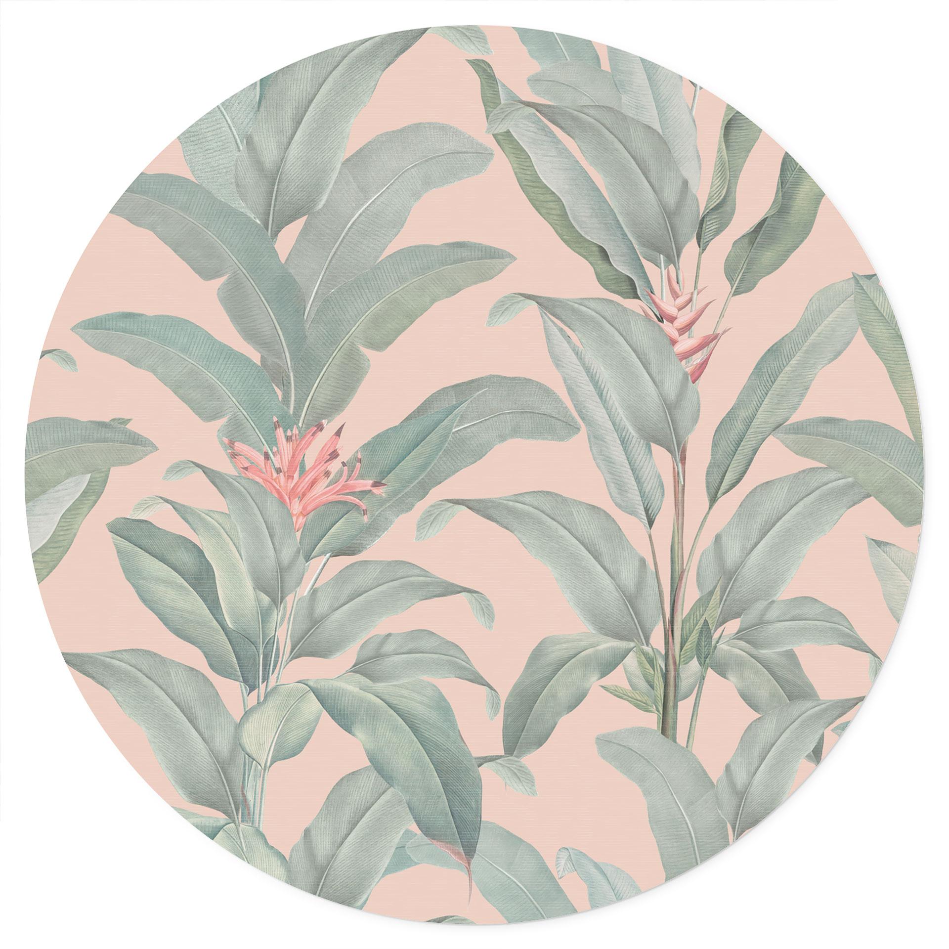 Muursticker Urban Jungle Tropical Leaves Roze - Bloemdecor - Rond