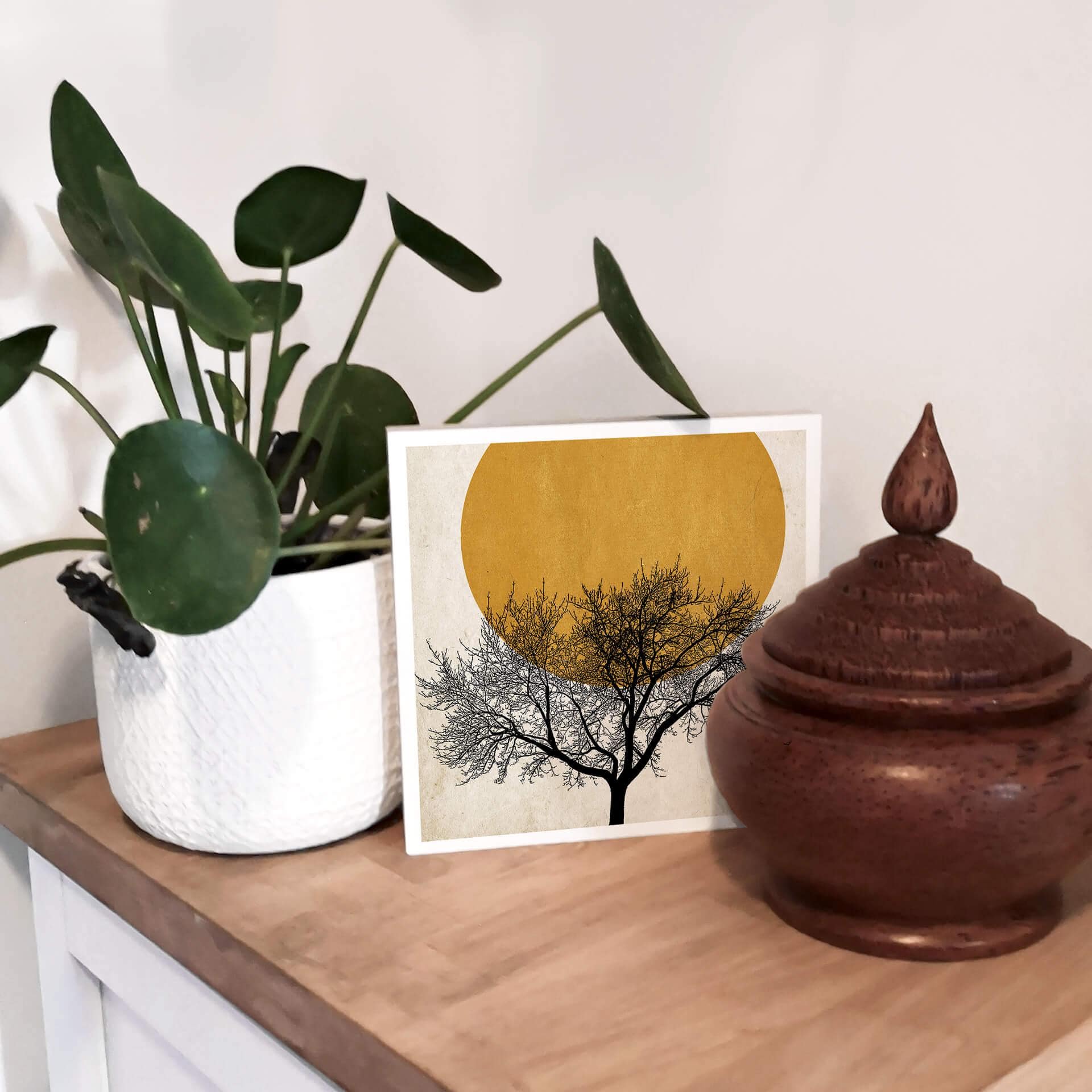 Billede af træ til at sætte op - Kubistika - Vintermorgen - 15x15 cm