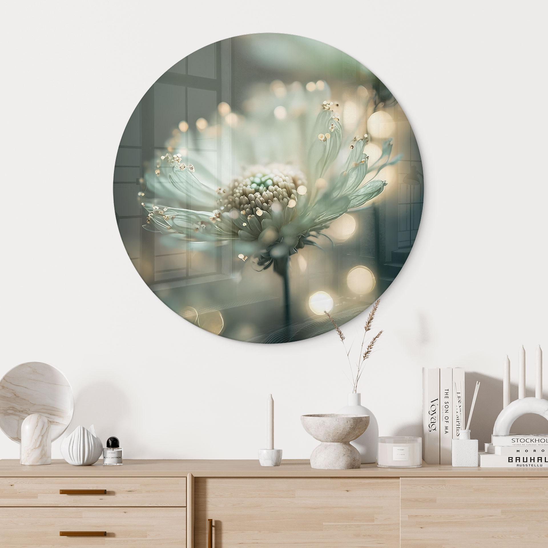 Glasschilderijen Delicate fonkeling van bloesems - Treechild - Rond