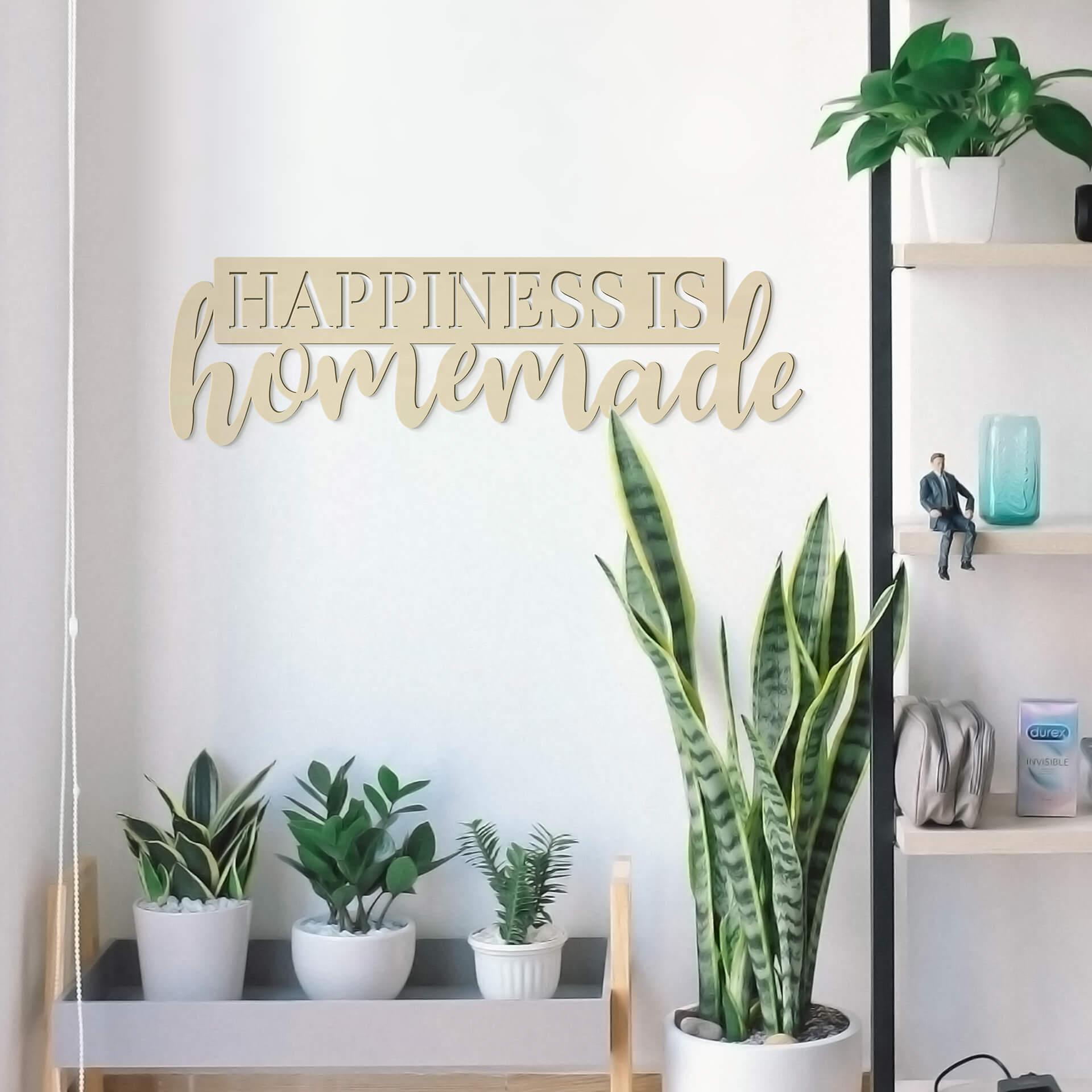 Letras de madera chopo La felicidad es casera