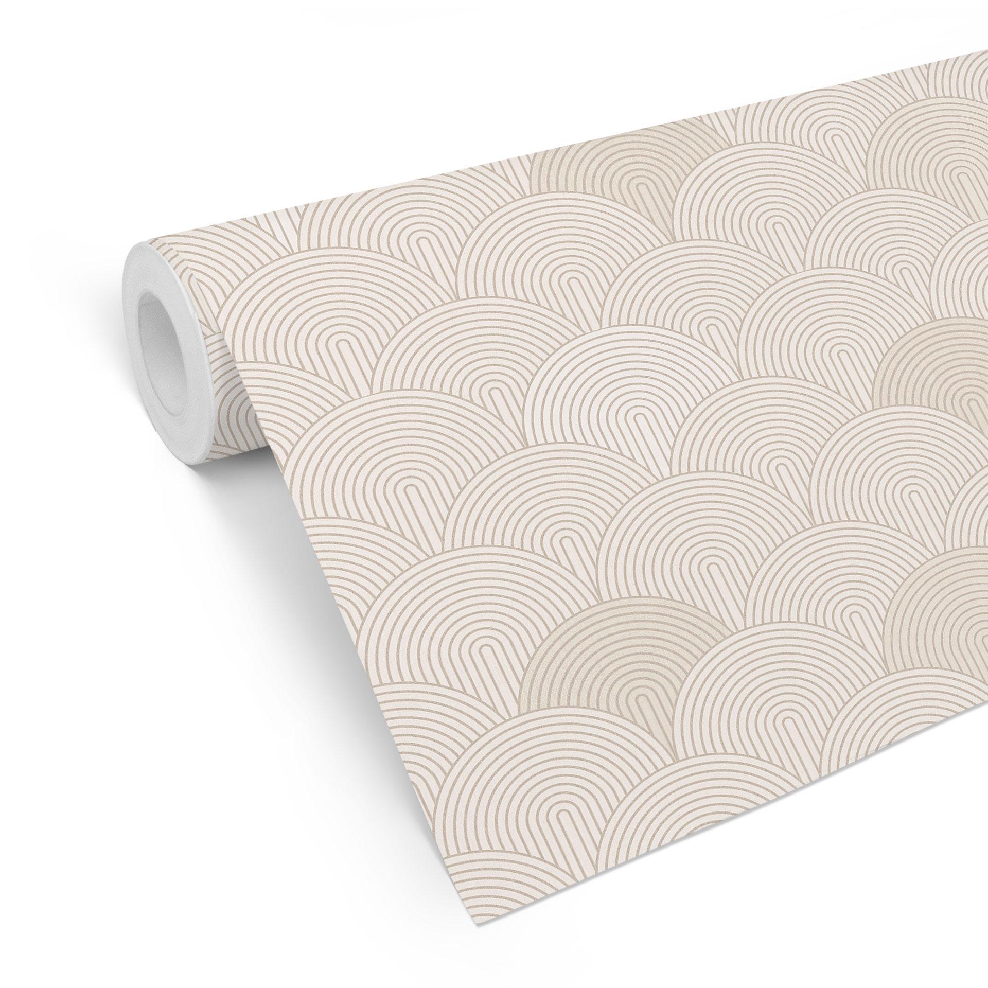 Tapet med geometrisk mønster - abstrakte halvcirkler i blød beige - Bloomery Decor