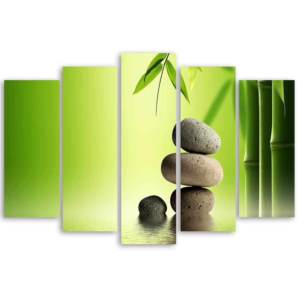 Leinwandbild 5 teilig, GREEN Stones Bamboo Zen