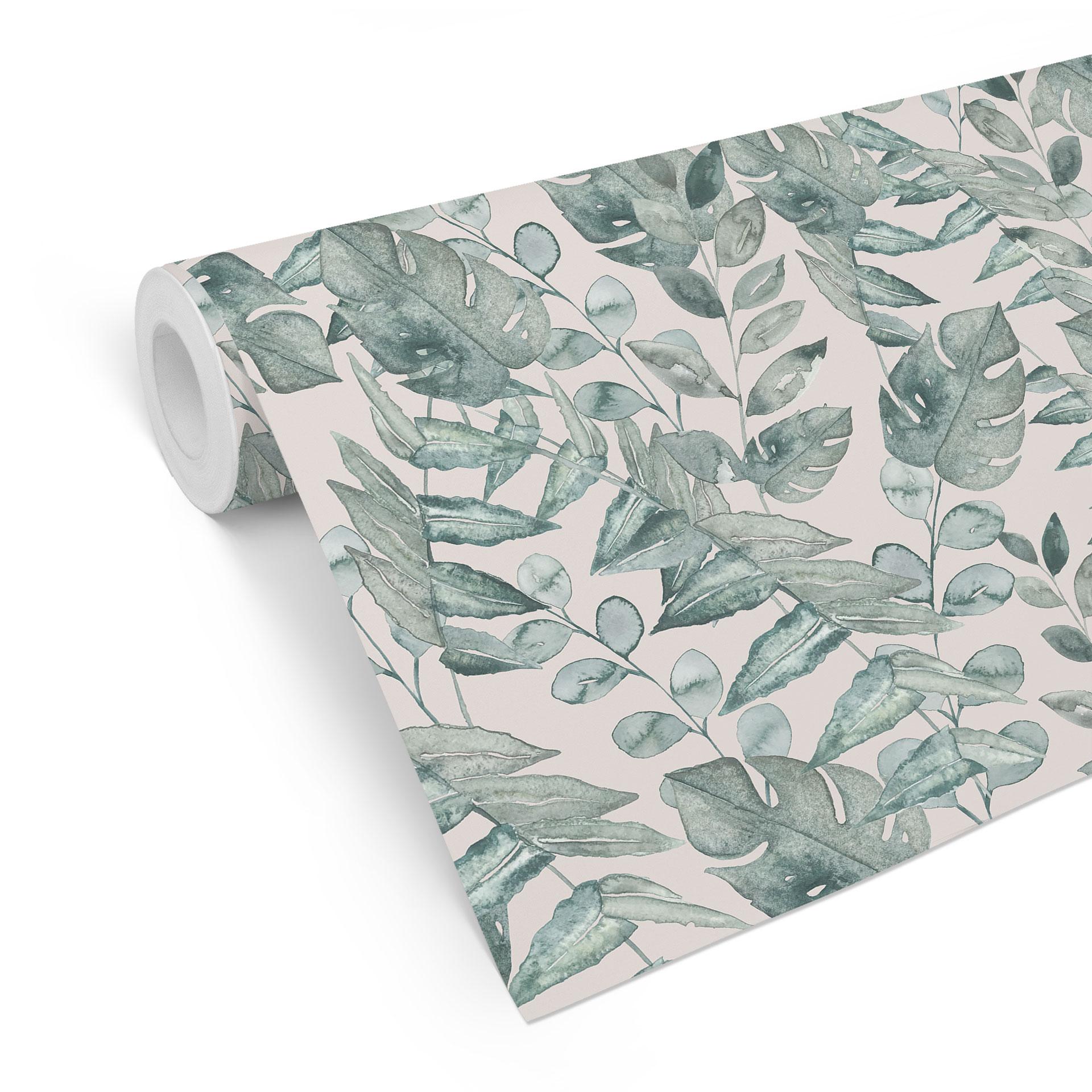 Tapet med mønster planter - jungleblade akvarel creme - Bloomery Decor