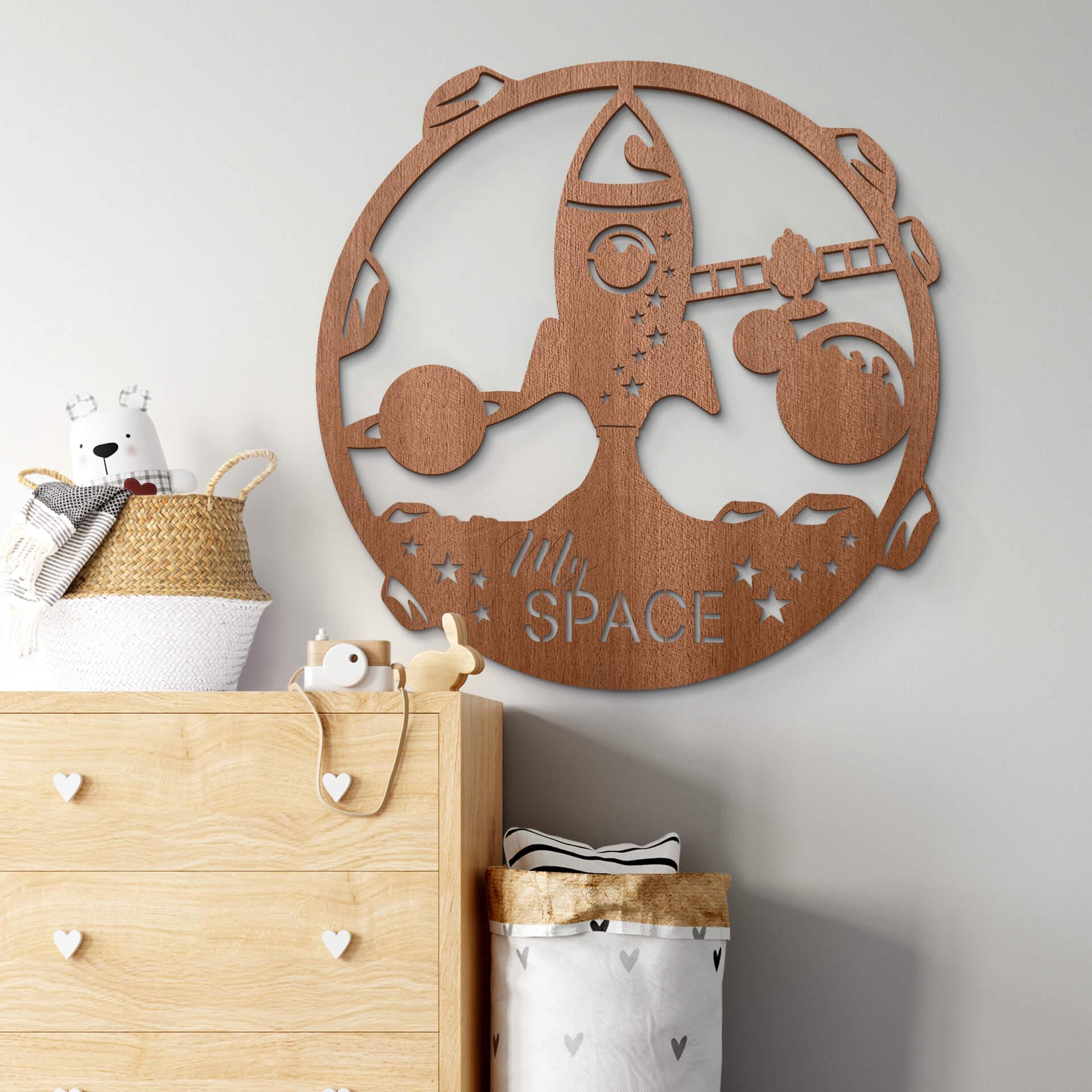 Décoration en bois - Fusée My Space - Placage acajou