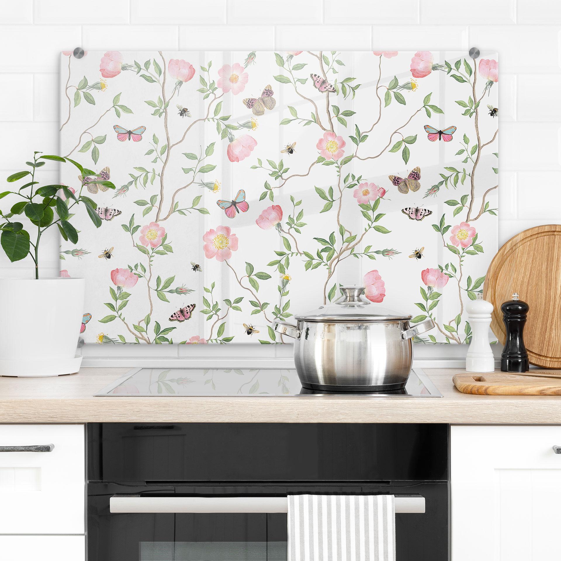 Stænkplade Lyserøde roser i foråret - UN Designs