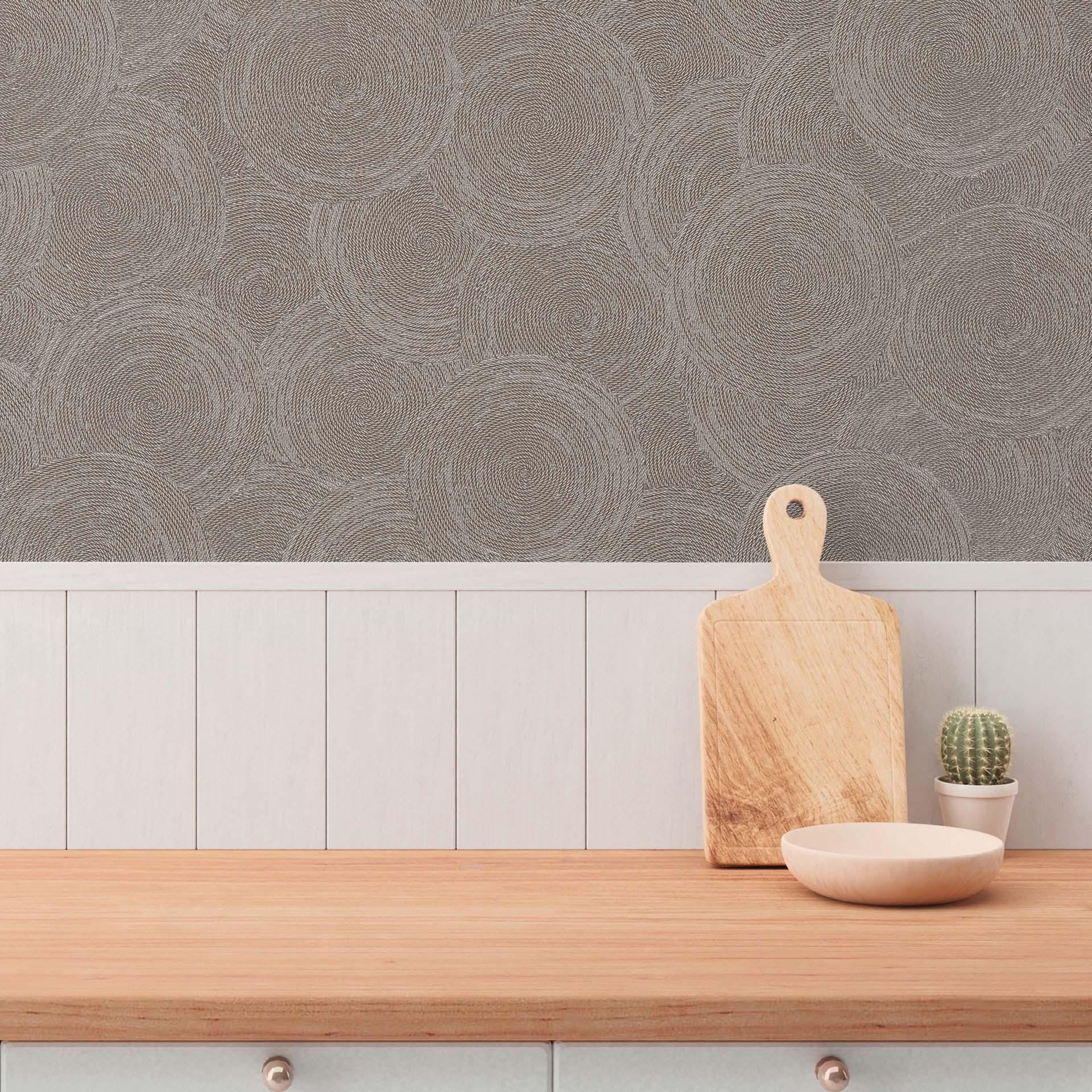 3D tapet cirkelmønster brun beige grå - Ikke-vævet tapet moderne struktureret mønster