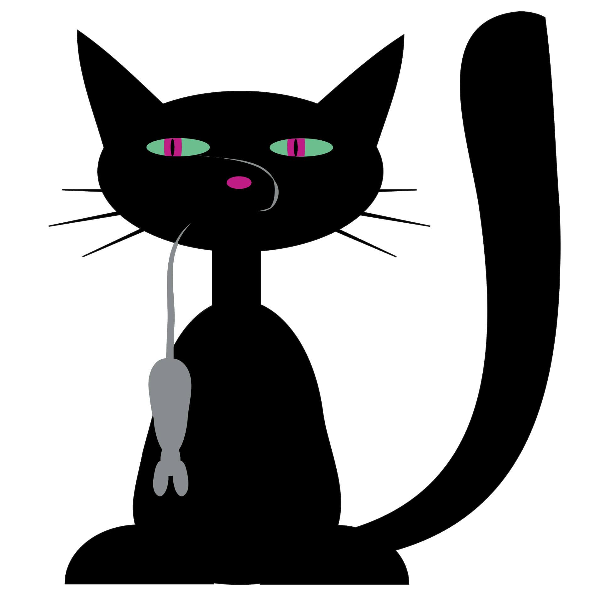 Muursticker Zwarte Kat met Muis 2
