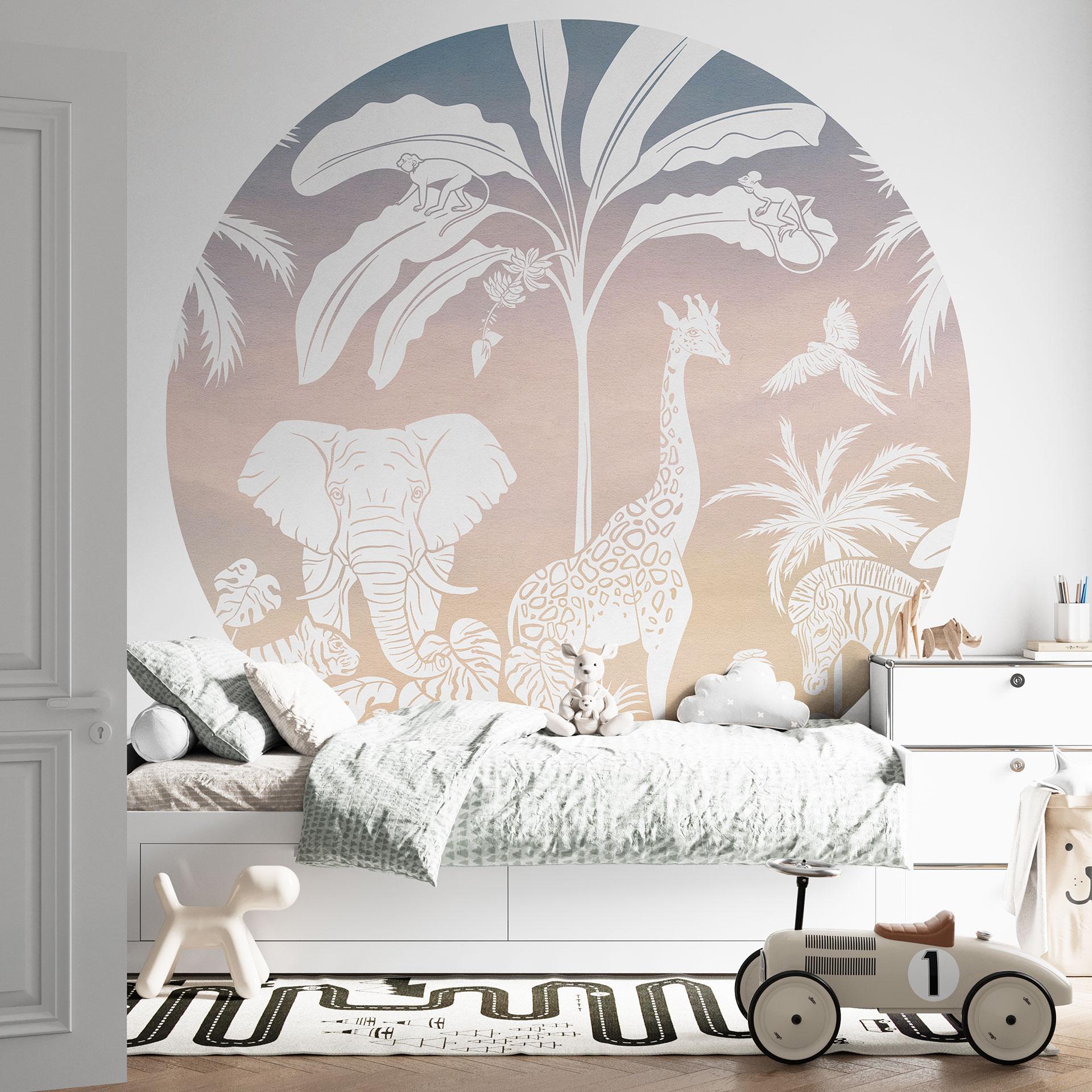 Jungleparadis med vilde dyr Fototapet - Ombre - Kikki Belle - Rundt - vliesetapet/selvklæbende non-w