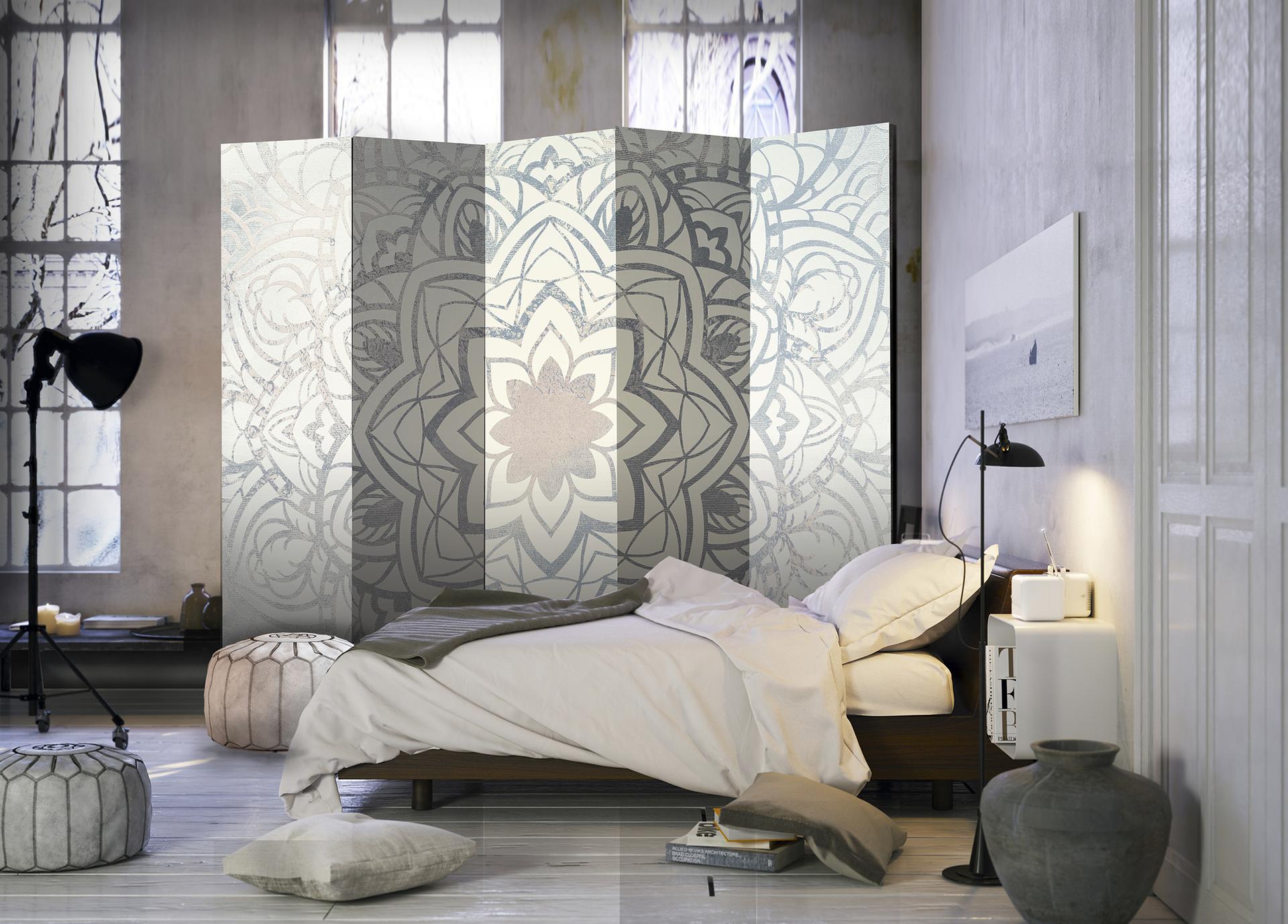 Schermo divisorio - Mandala invernale, 5 pezzi - 225x172 cm