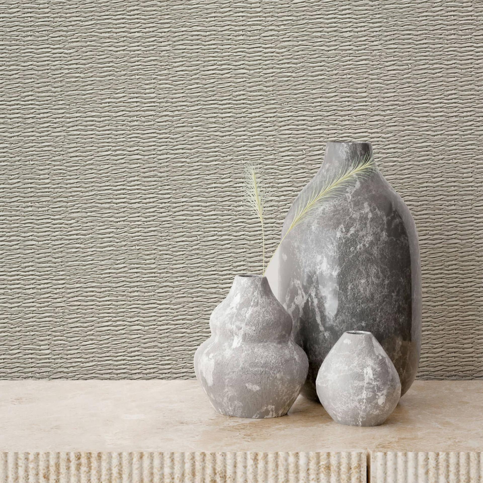 Non-woven tapet med vævet træ-look beige, brunt tekstil-look