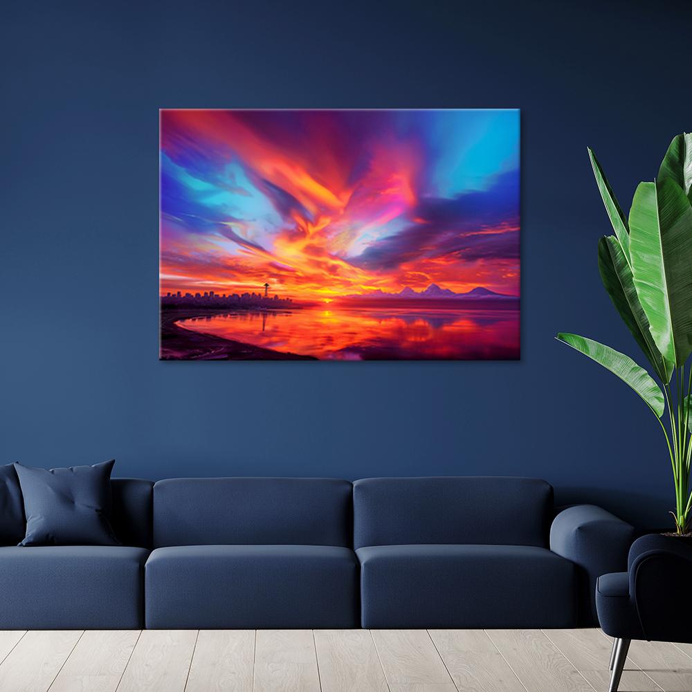 Leinwandbild, Abstrakter Himmel über einer Stadt