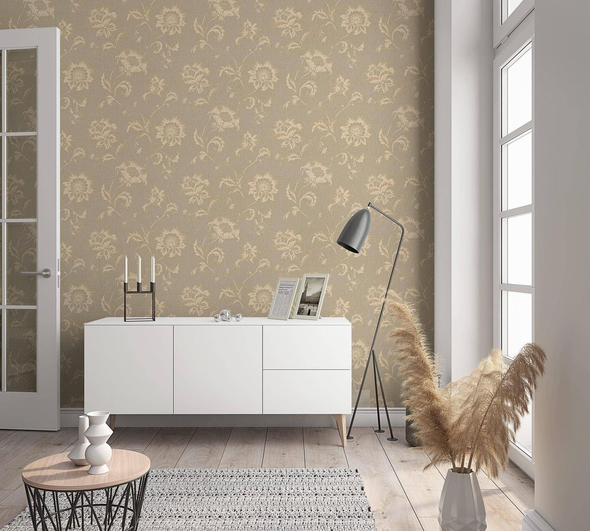 Vliestapete Blumen Floral Klassisch, Natur in Beige