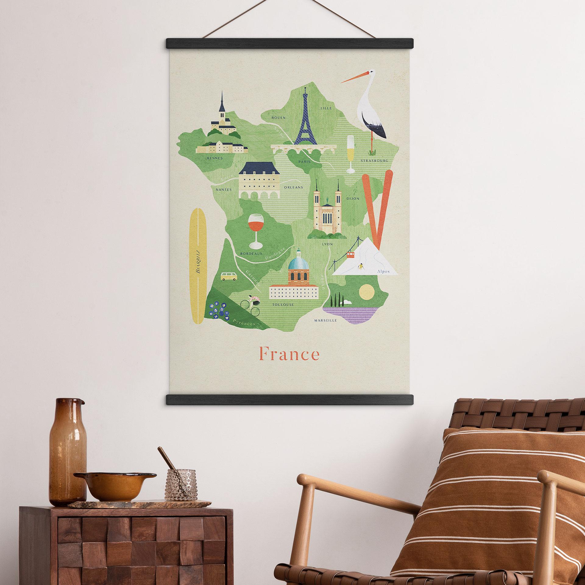 Tekstil plakat kort over Frankrig - Rivers