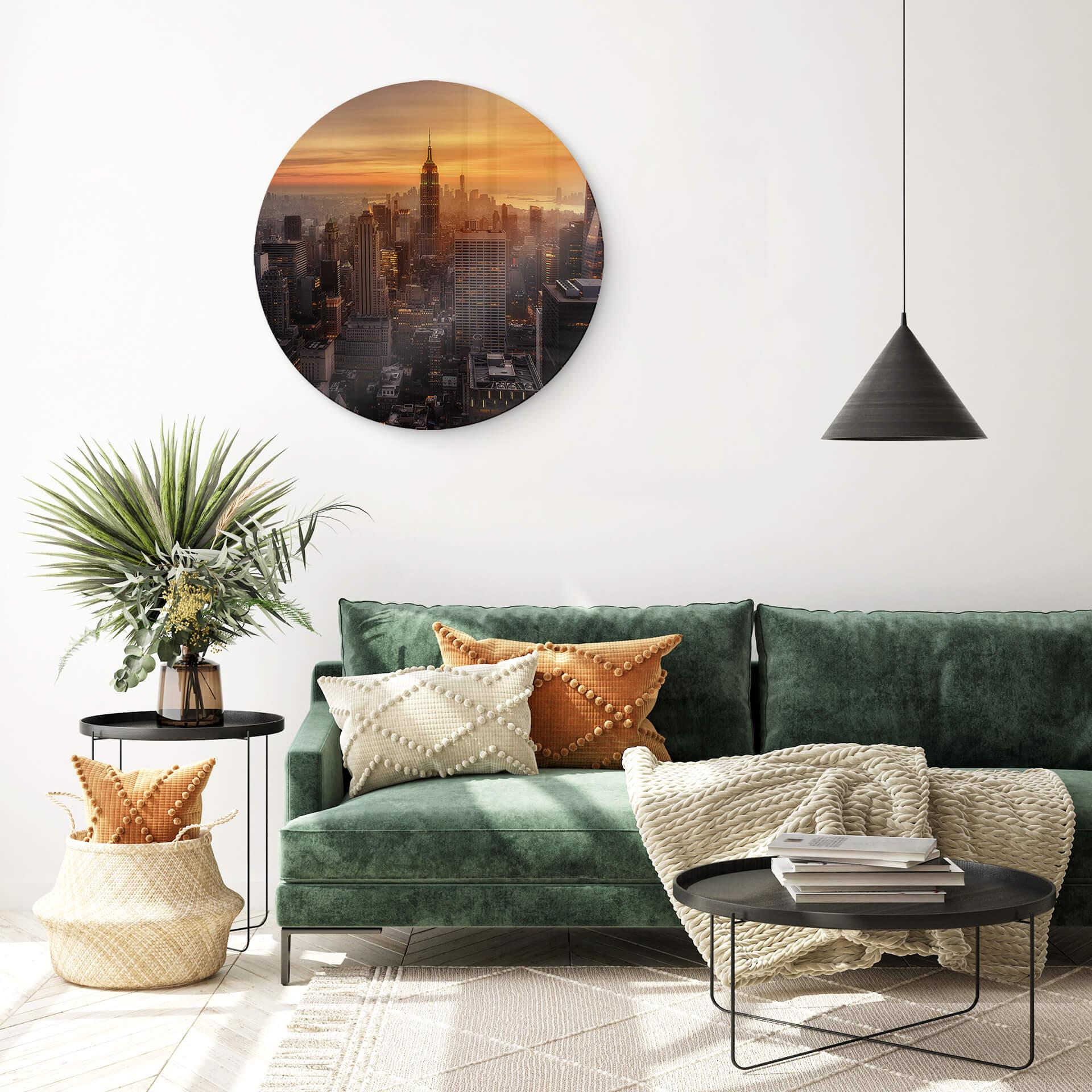 Glasschilderij Rond - Ruiz Dueso - New York Sunset Wandcirkel