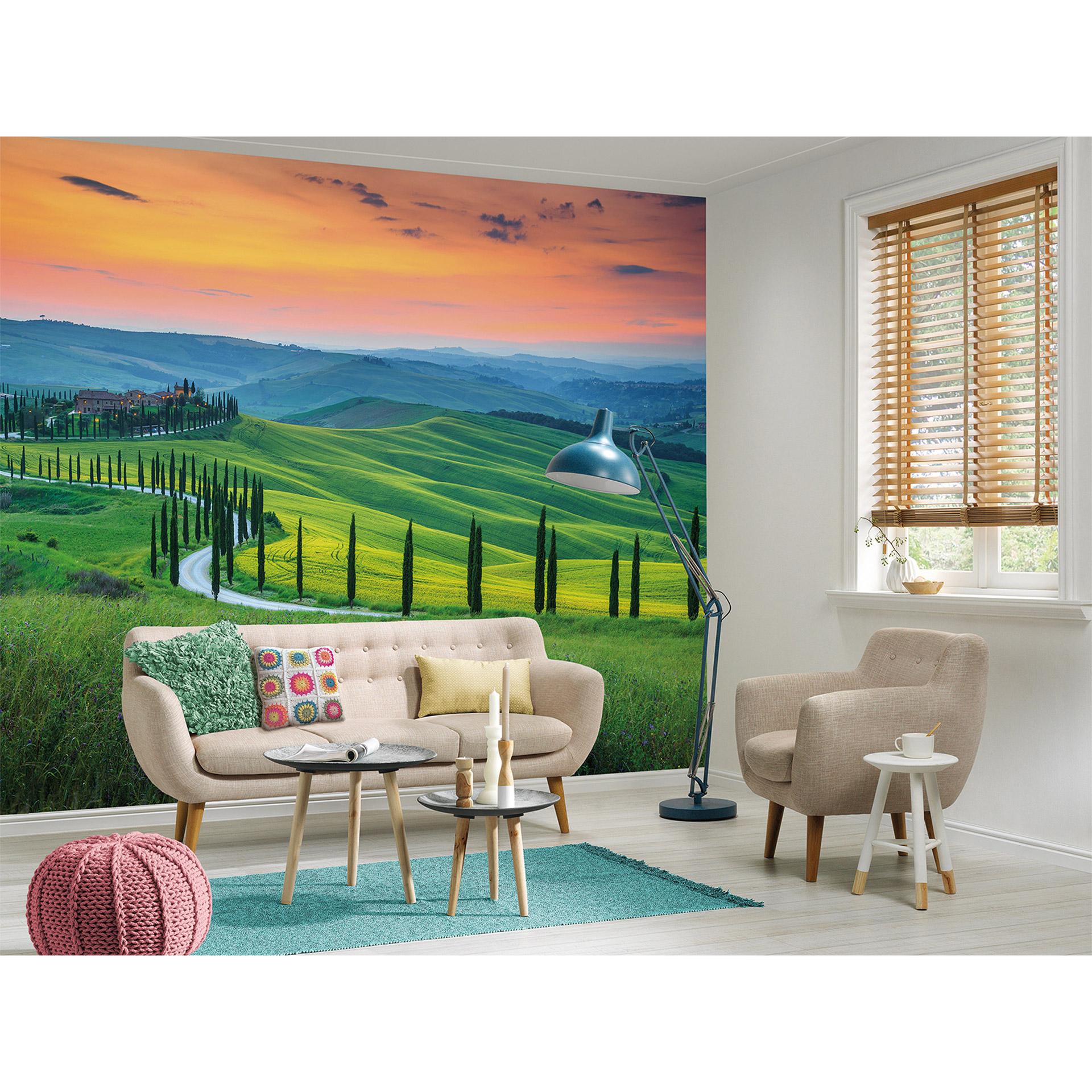 grønt og orange non-woven tapet Designwalls Toscana Toscana landskab