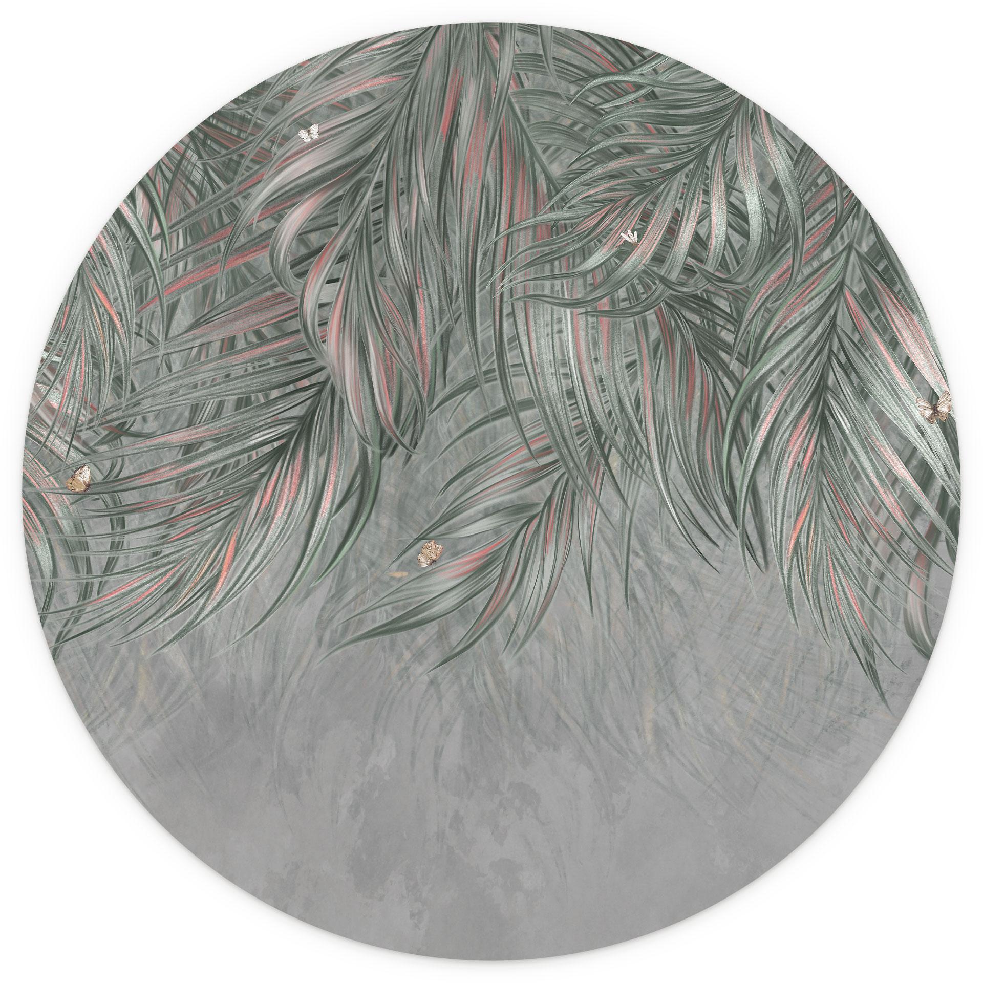 Fotobehang jungle - exotische palmbladeren roze-groen - Ms Tiff - rond - zelfklevend/niet-geweven
