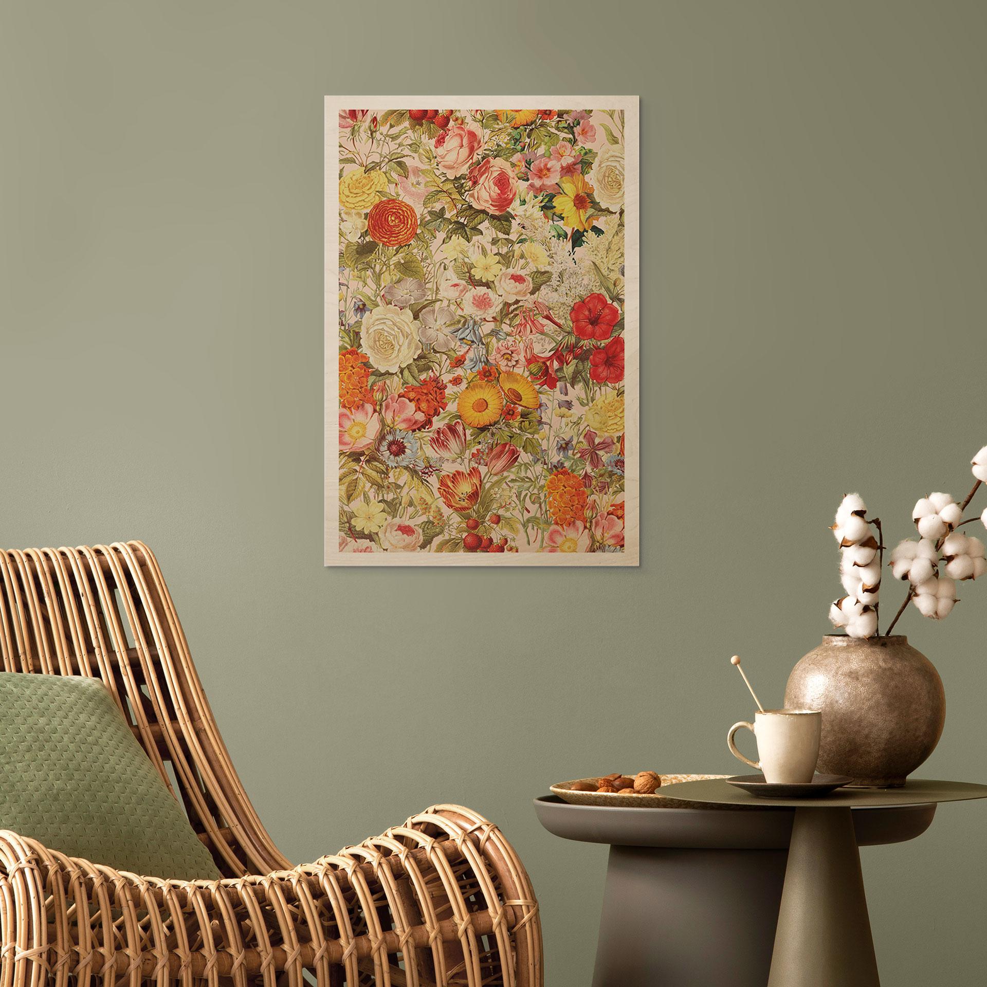 Holzbild Farbenfrohe Blumencollage - Frida Floral Studio
