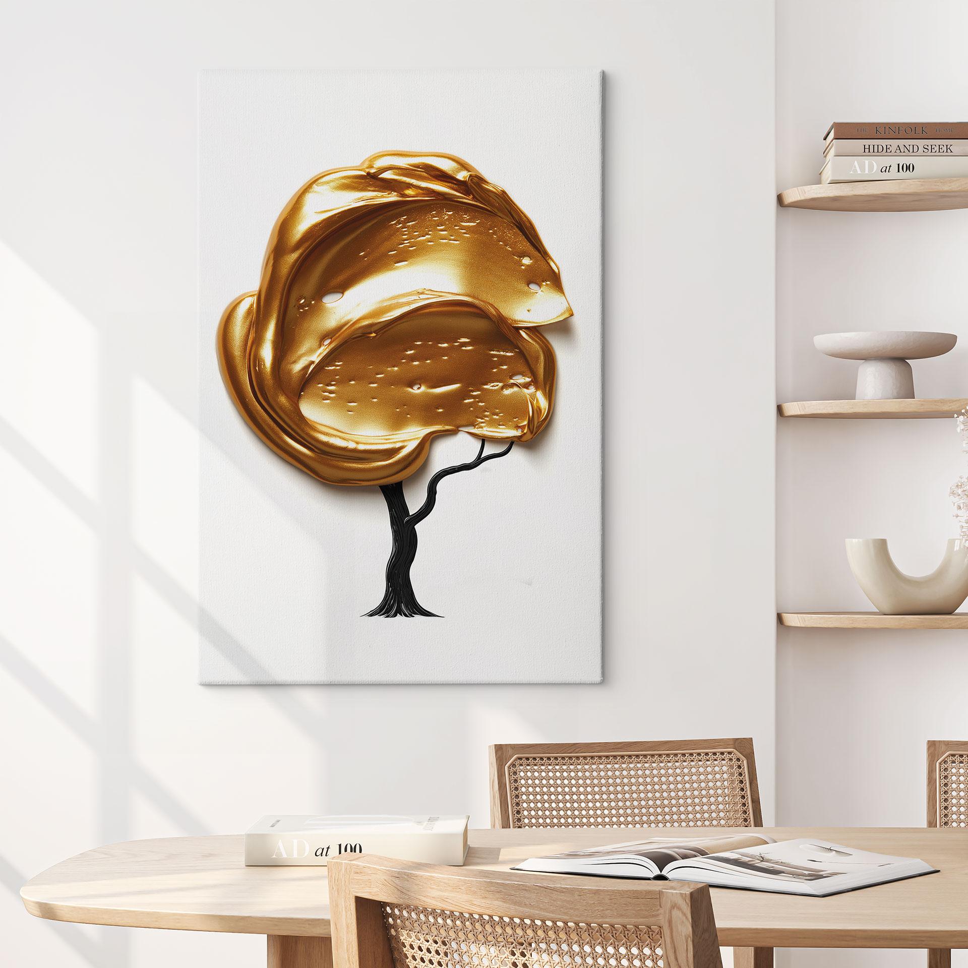 Canvasbillede træ med gylden 3D-krone - Mielu