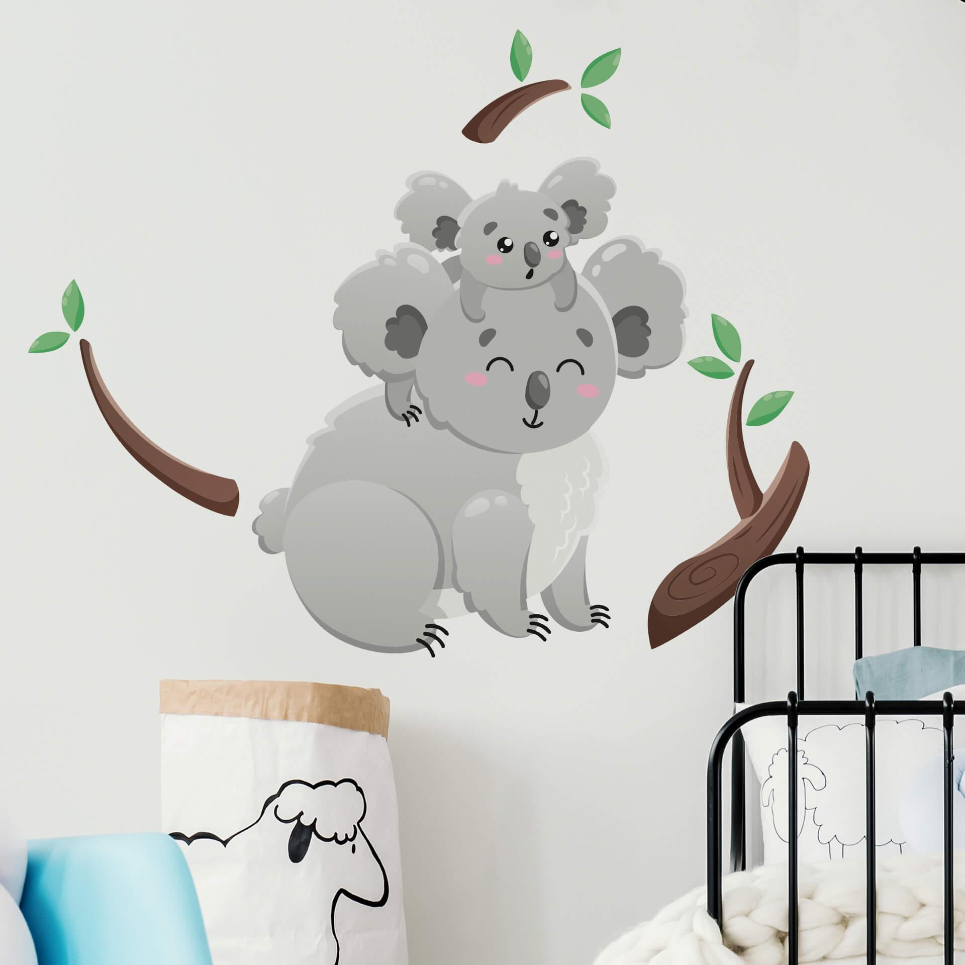 Muursticker Koala op de rug van papa