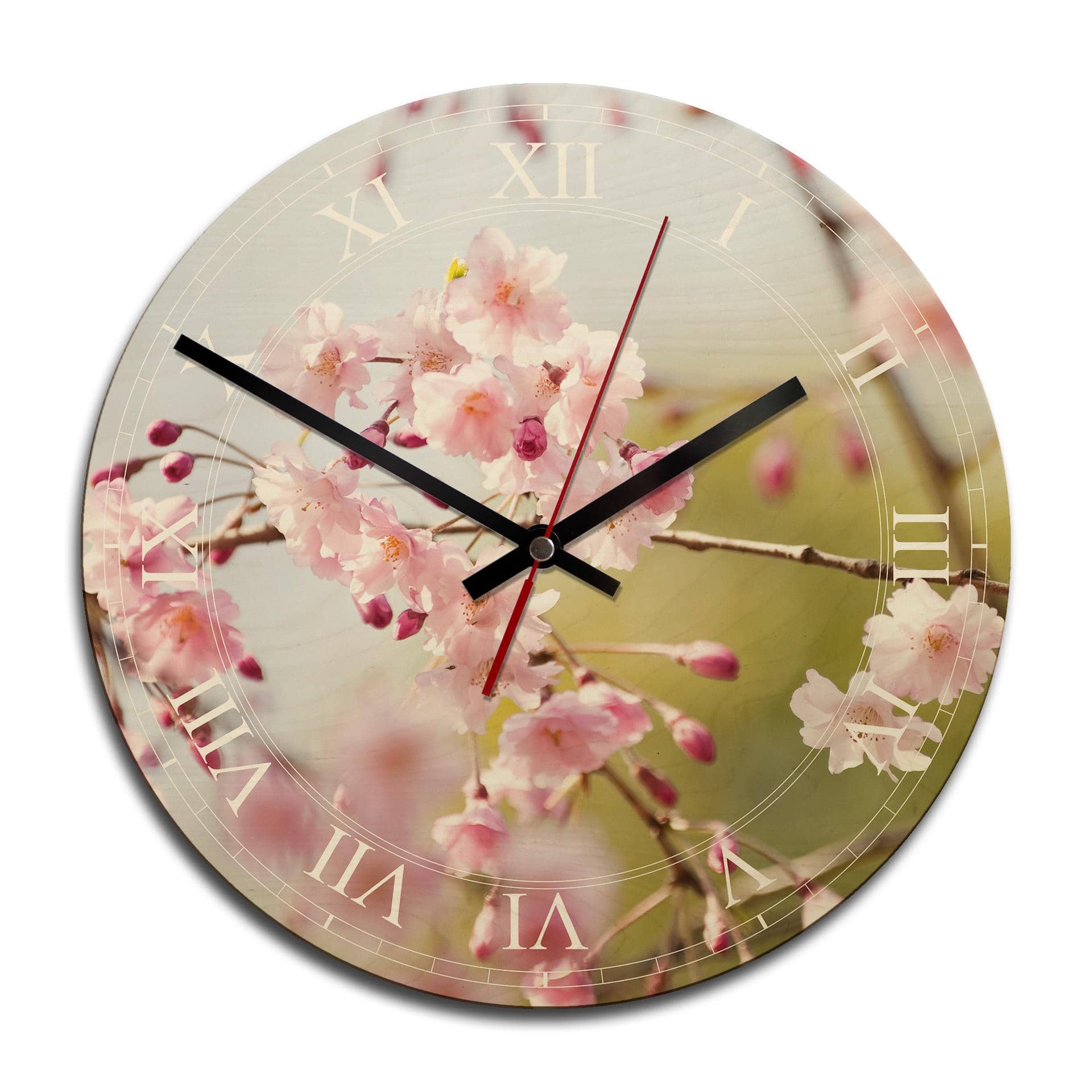 Horloge murale en bois - Fleurs de cerisier