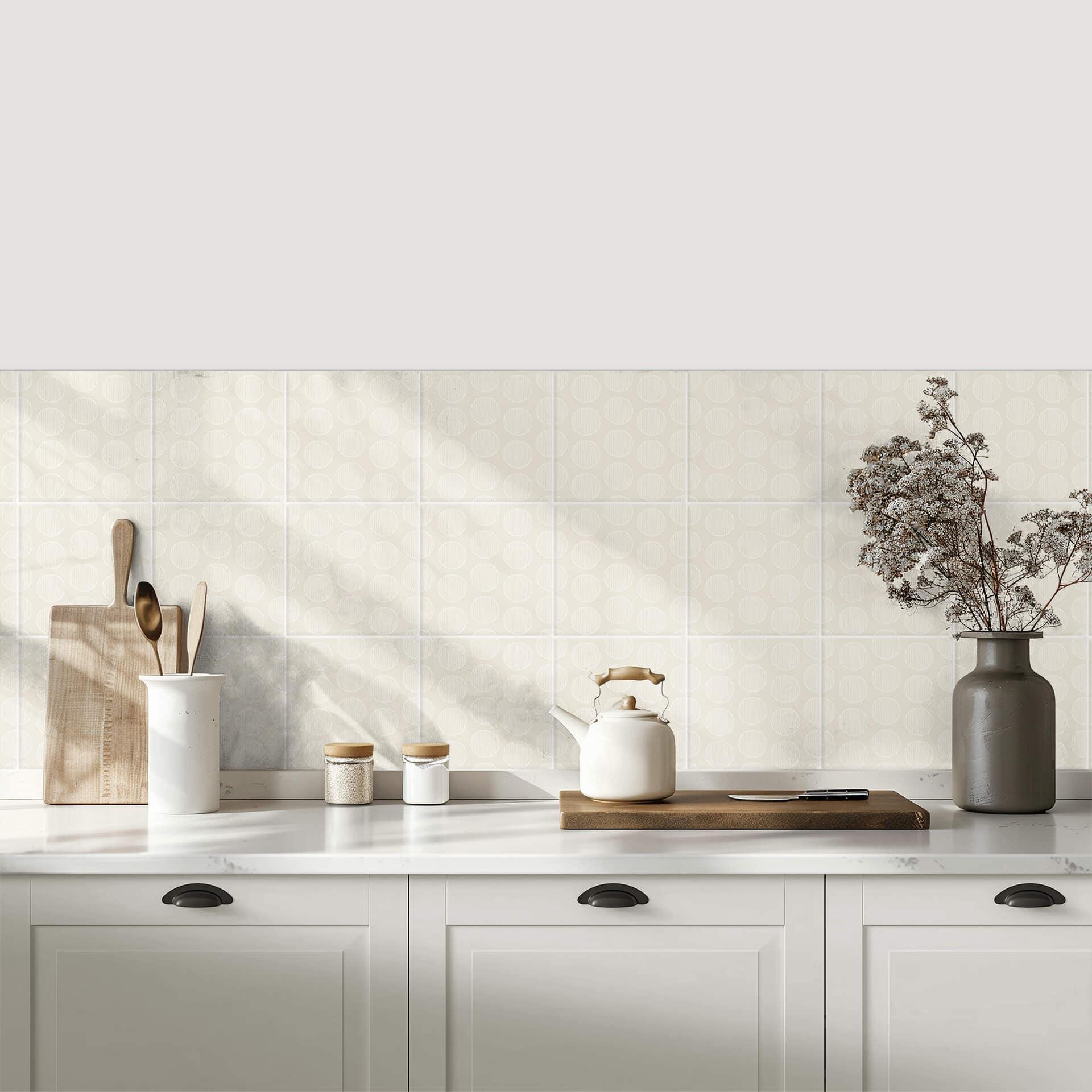 Fliesenaufkleber Boho - Kreise creme - 12er Set