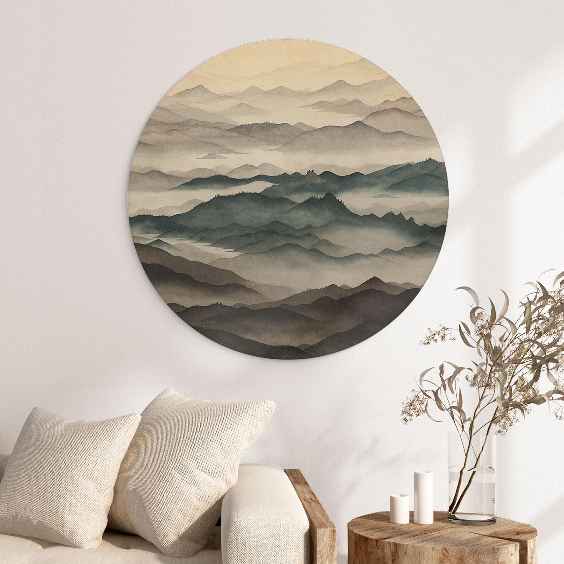 Quadro in Legno Roerich Light - Paesaggio Montano Nebbioso - Sir Edward x Grigory Gladarev - Rotondo