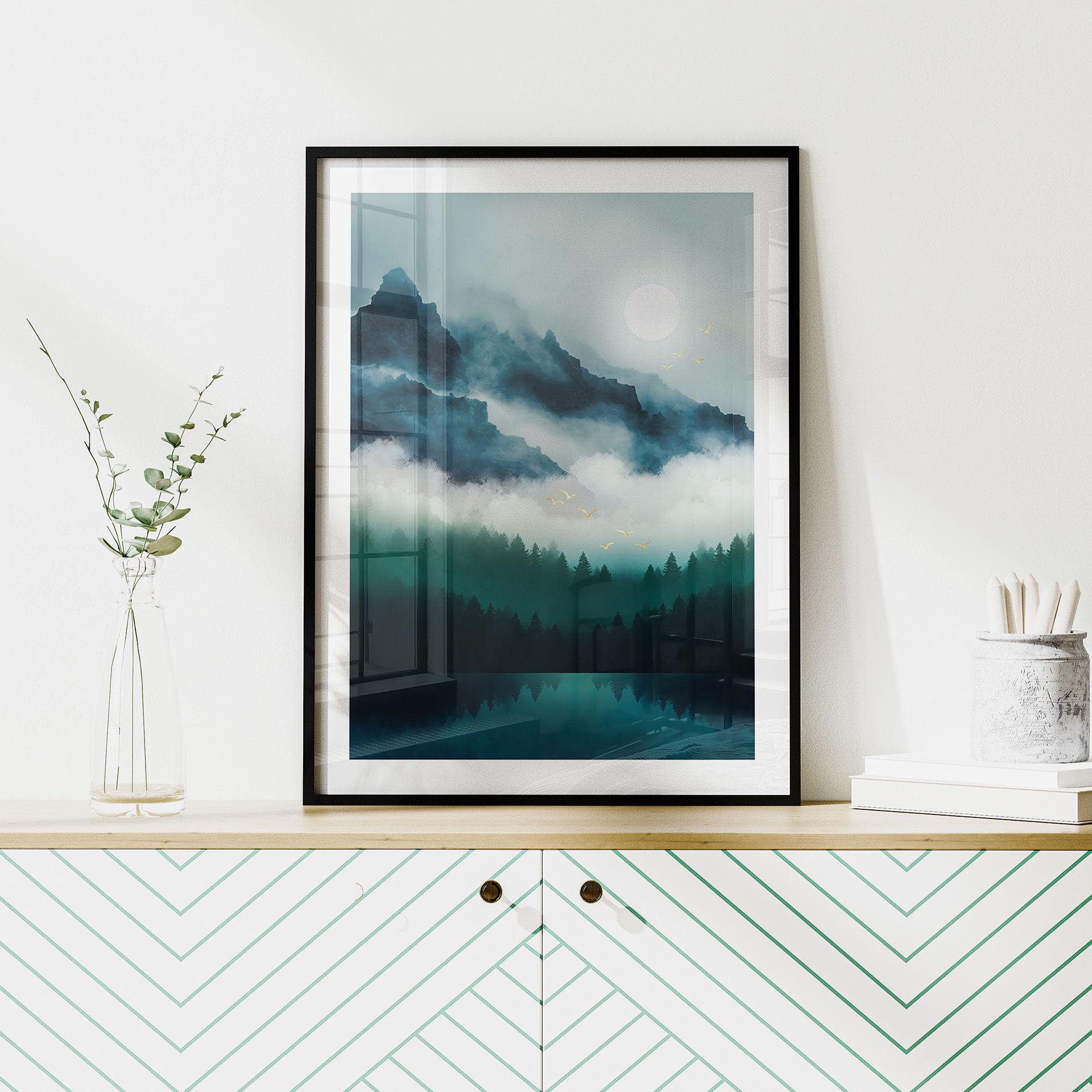 Plakat z mglistym krajobrazem nocą - SpaceFrog Designs