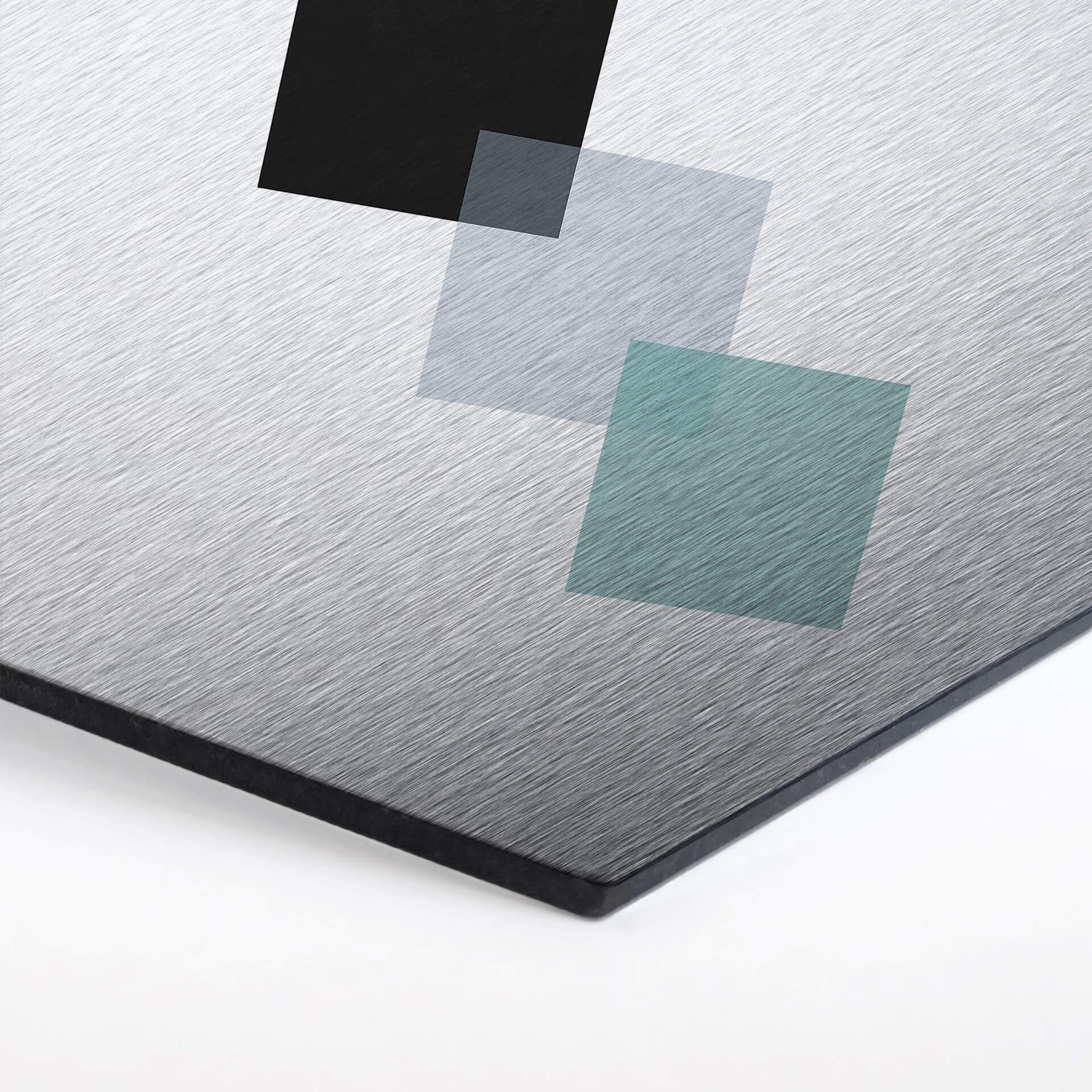 Hexagon - Alu-Dibond Silbereffekt Nouveauprints - Squares aqua